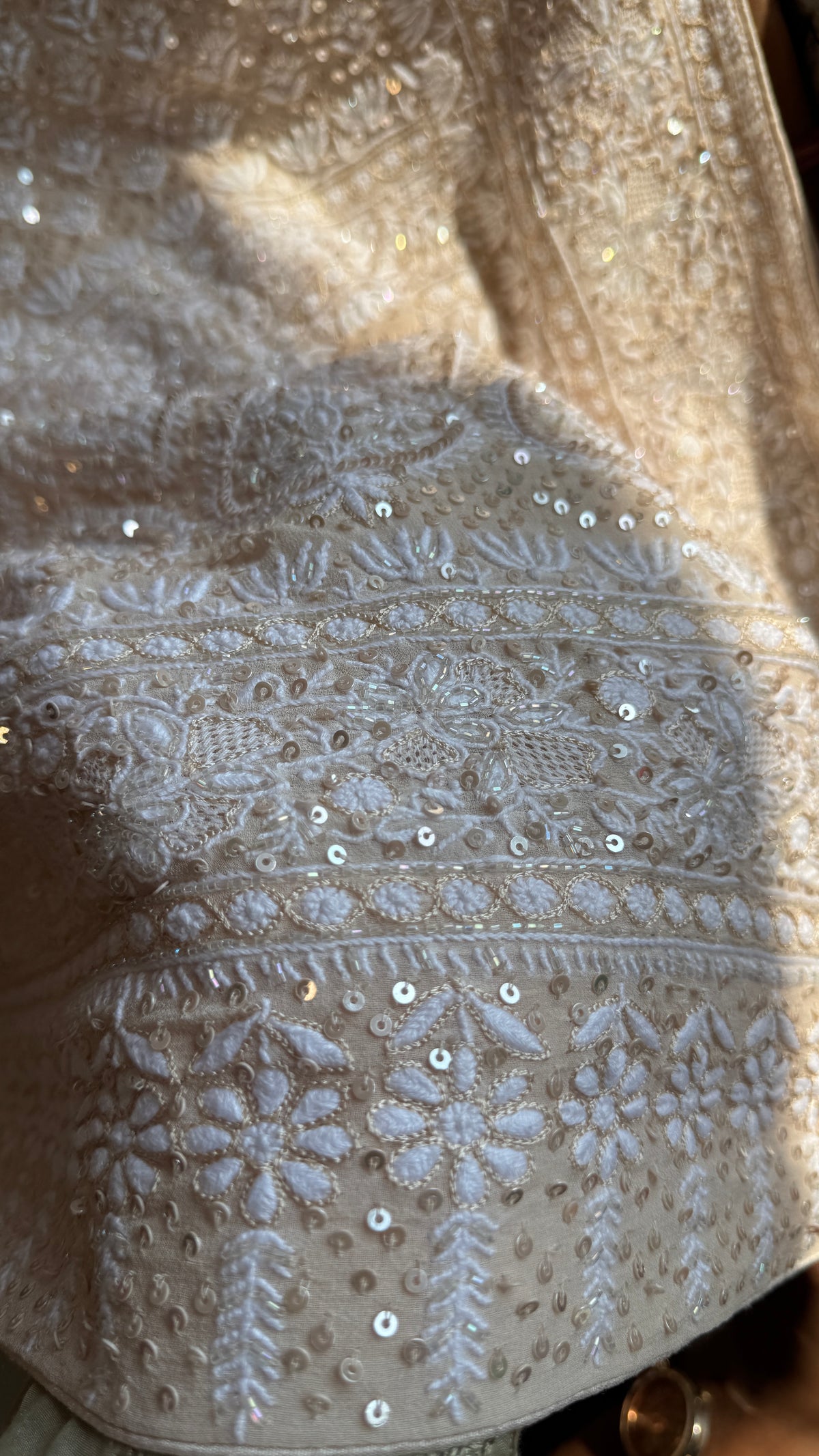 Pure Georgette Lucknow Chikankari Saree -Champagne Beige- Rooh Collection