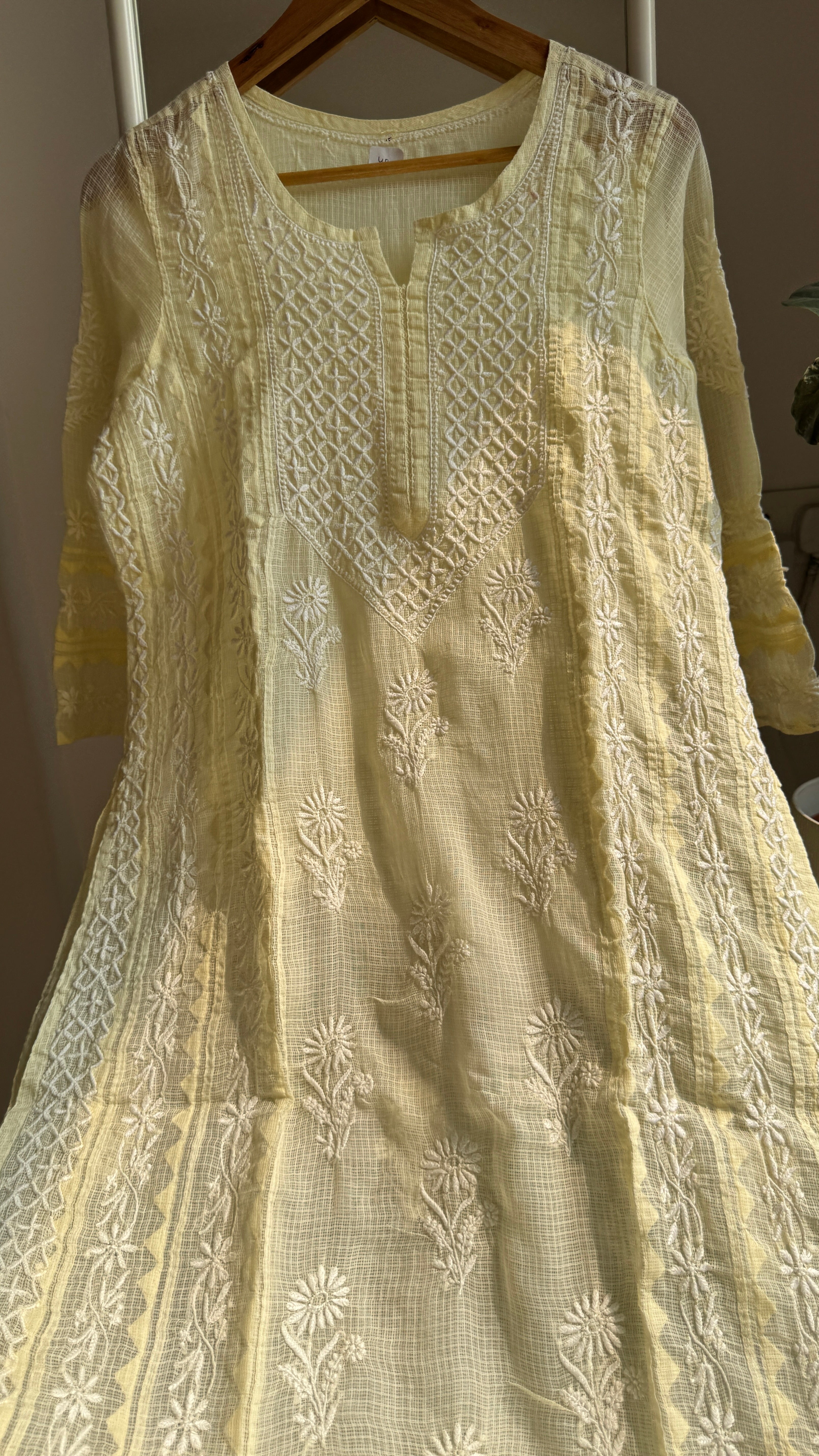 Kota Soft Cotton Chikankari Kurti - Lemon Yellow - TARA Collection
