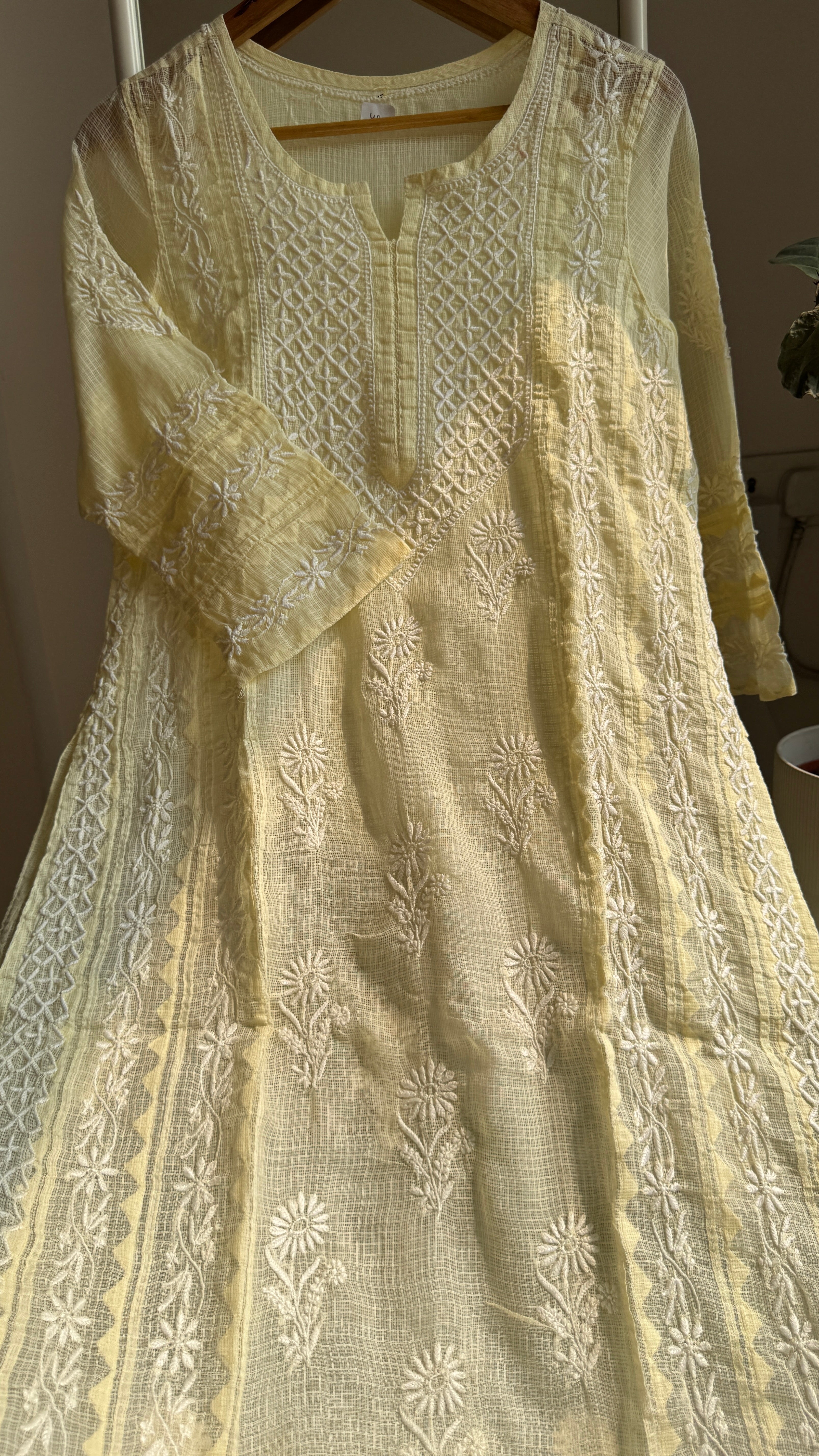 Kota Soft Cotton Chikankari Kurti - Lemon Yellow - TARA Collection