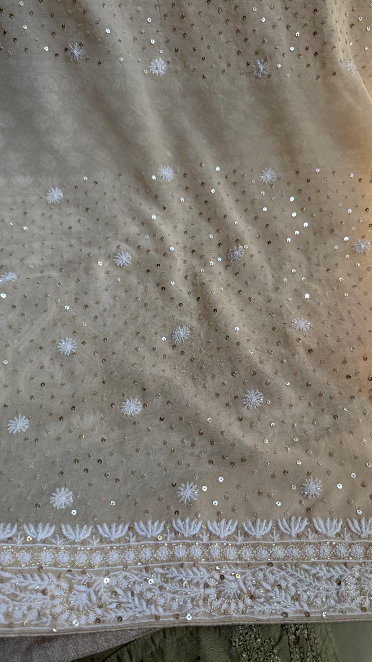 Pure Georgette Lucknow Chikankari Saree -Champagne Beige- Rooh Collection
