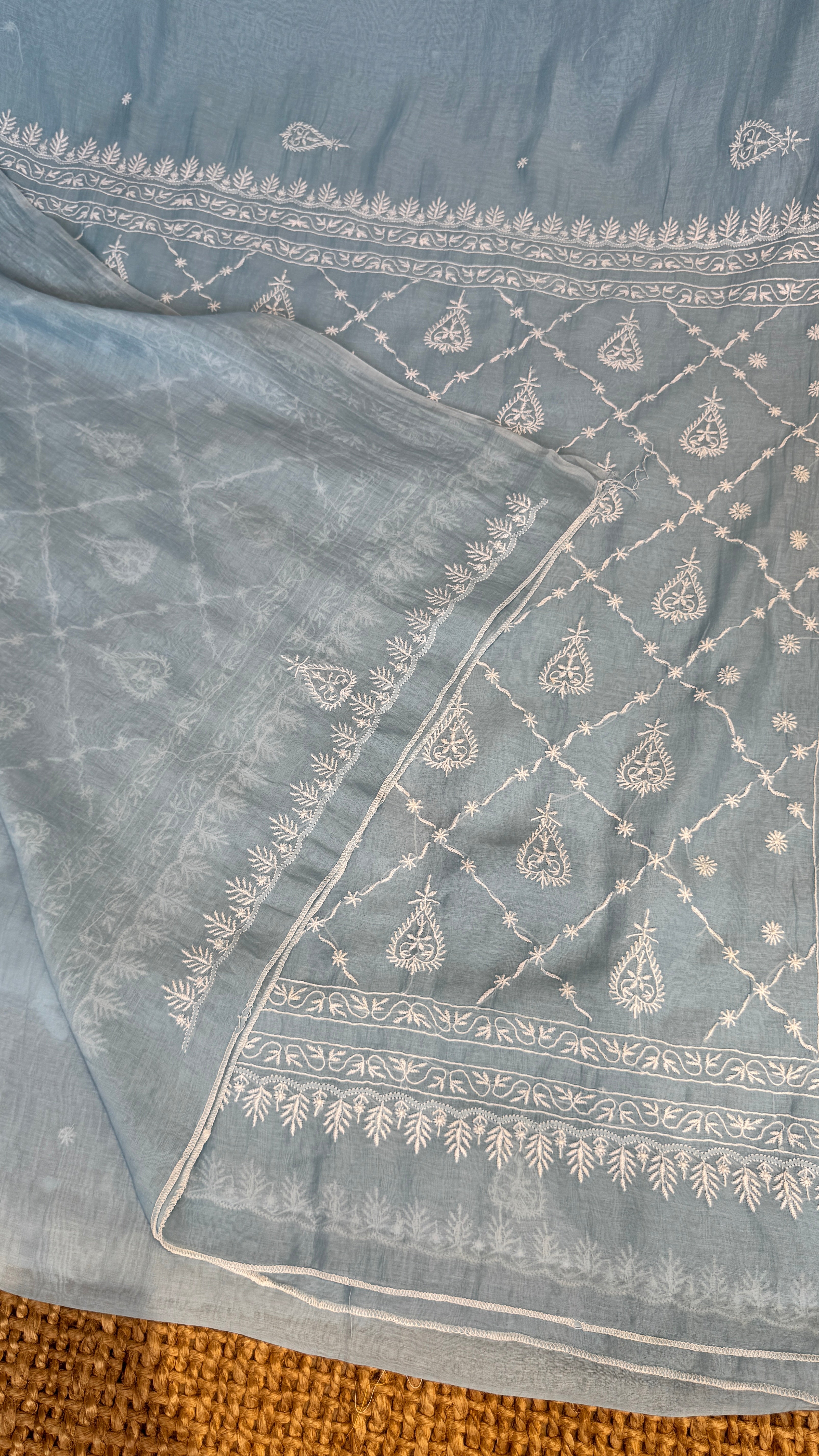 Pure Mul Chanderi Chikankari saree in Blue
