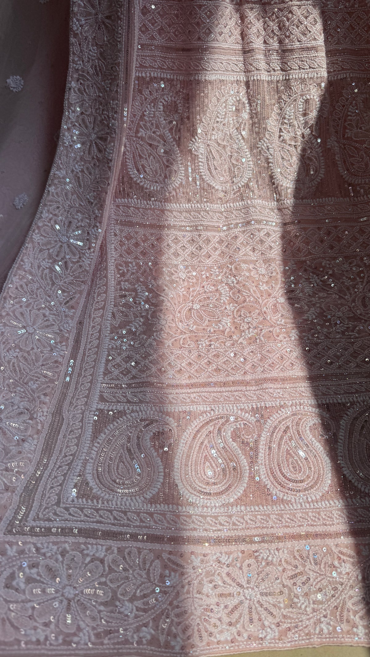 Pure Georgette Lucknow Chikankari Saree - Antique Rose Pink - Rooh Collection