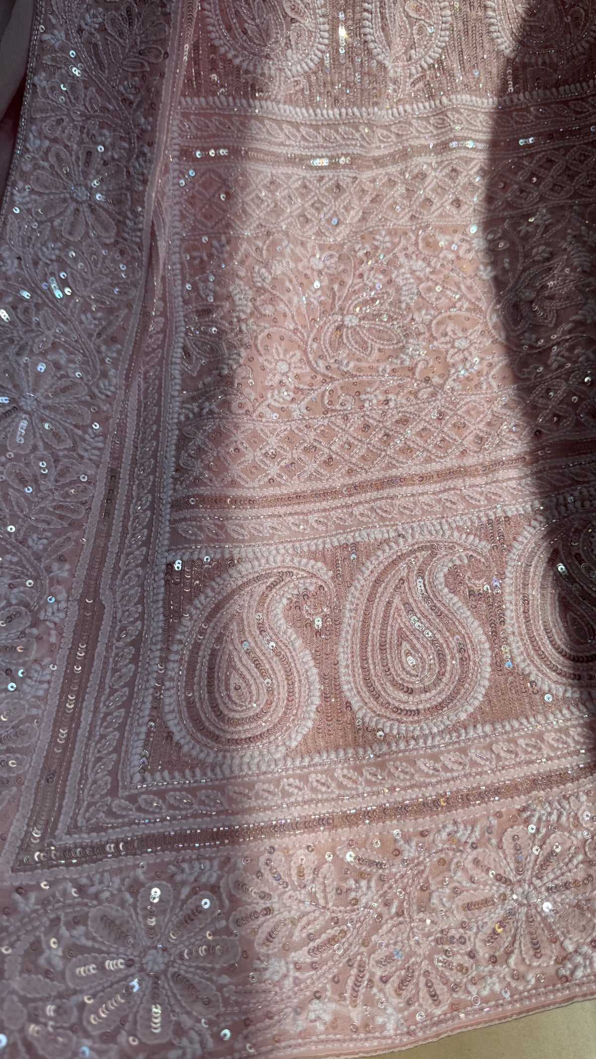 Pure Georgette Lucknow Chikankari Saree - Antique Rose Pink - Rooh Collection