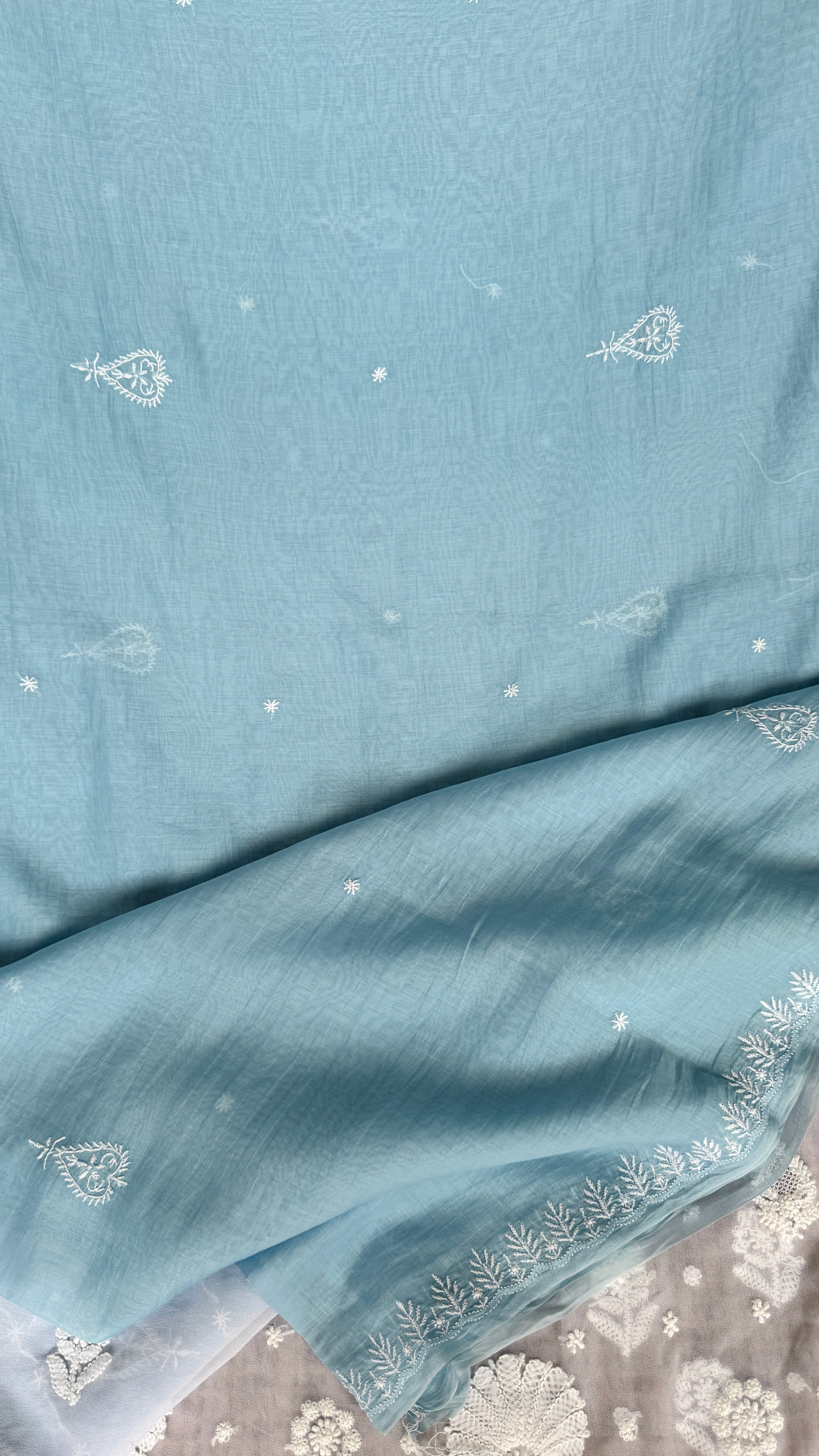 Pure Mul Chanderi Chikankari saree in Blue