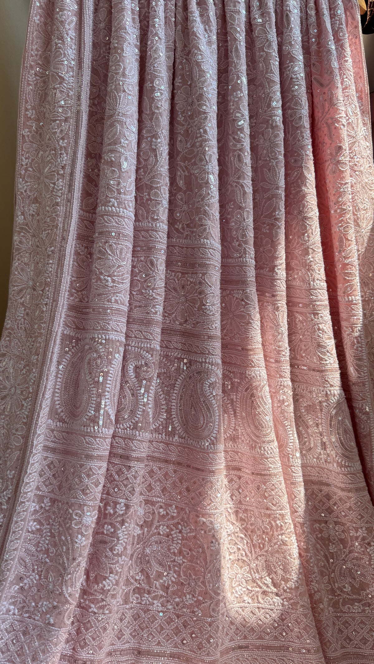 Pure Georgette Lucknow Chikankari Saree - Antique Rose Pink - Rooh Collection