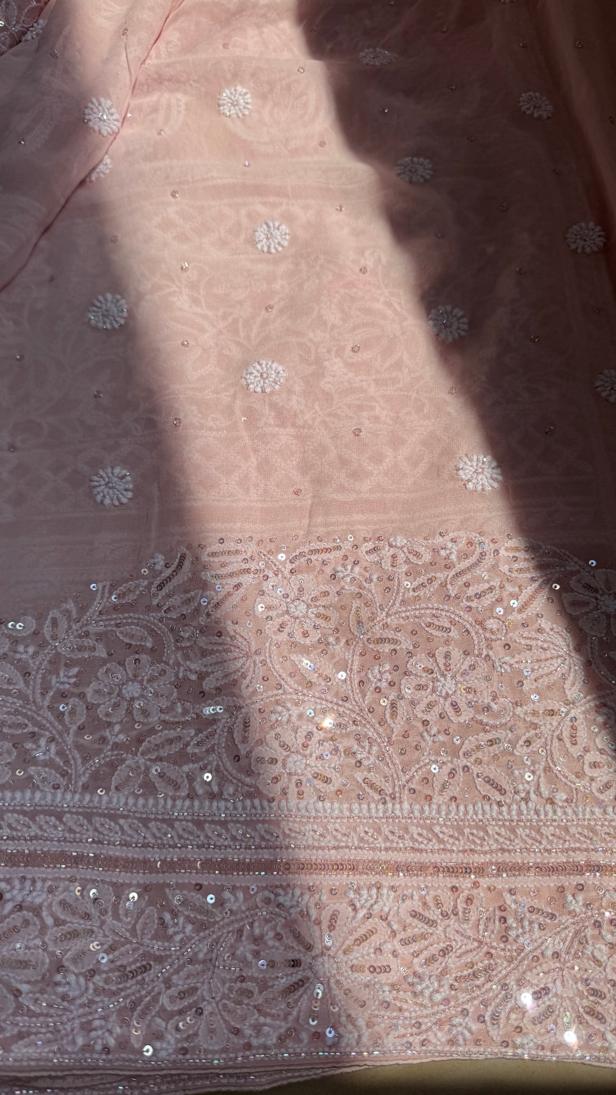 Pure Georgette Lucknow Chikankari Saree - Antique Rose Pink - Rooh Collection