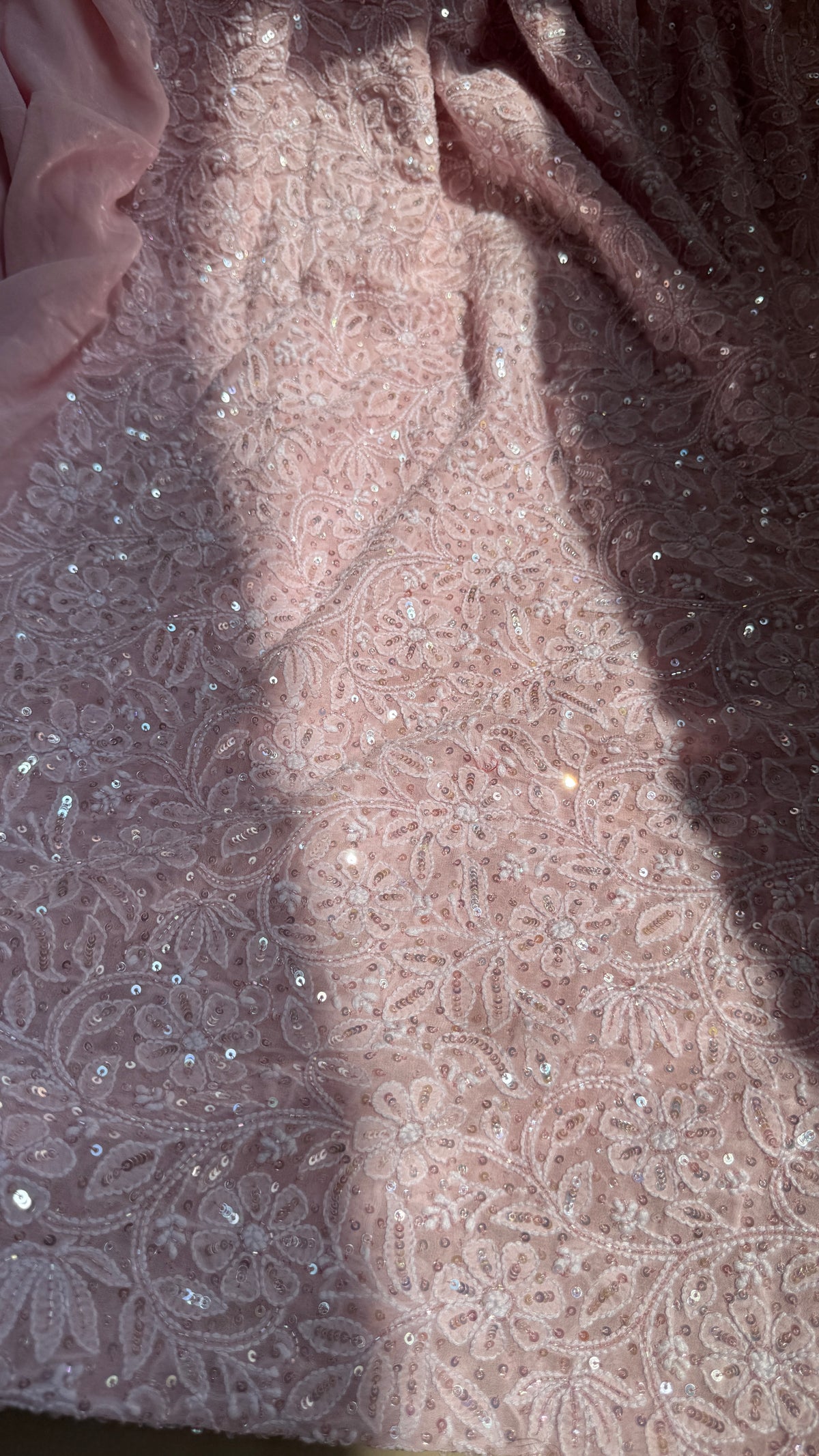 Pure Georgette Lucknow Chikankari Saree - Antique Rose Pink - Rooh Collection