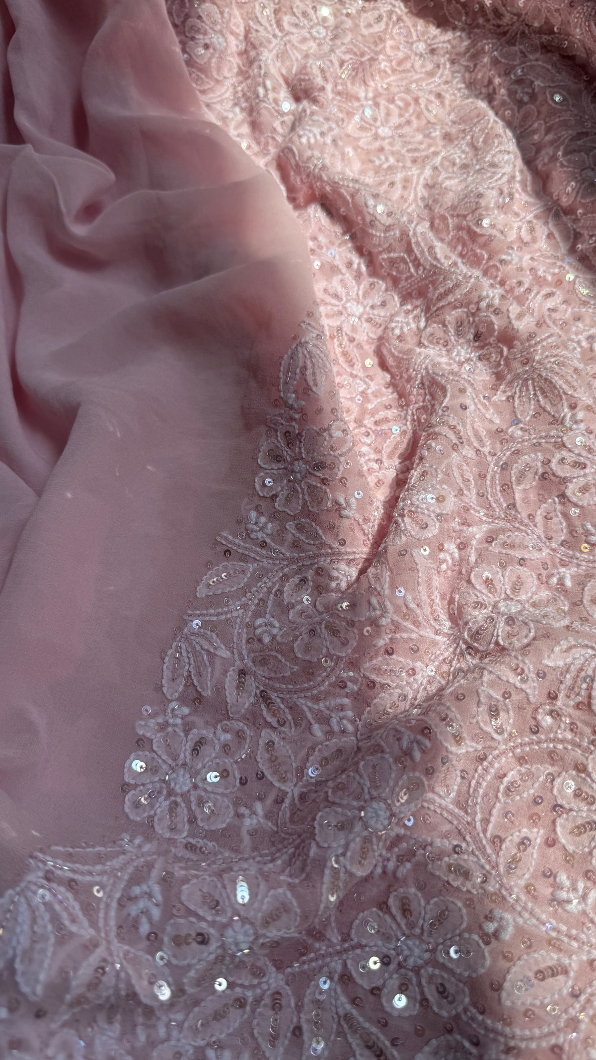 Pure Georgette Lucknow Chikankari Saree - Antique Rose Pink - Rooh Collection