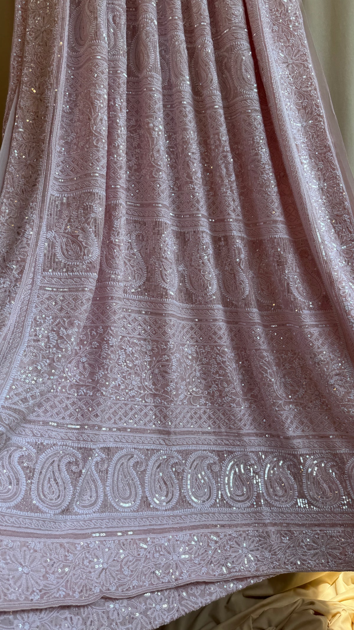 Pure Georgette Lucknow Chikankari Saree - Antique Rose Pink - Rooh Collection