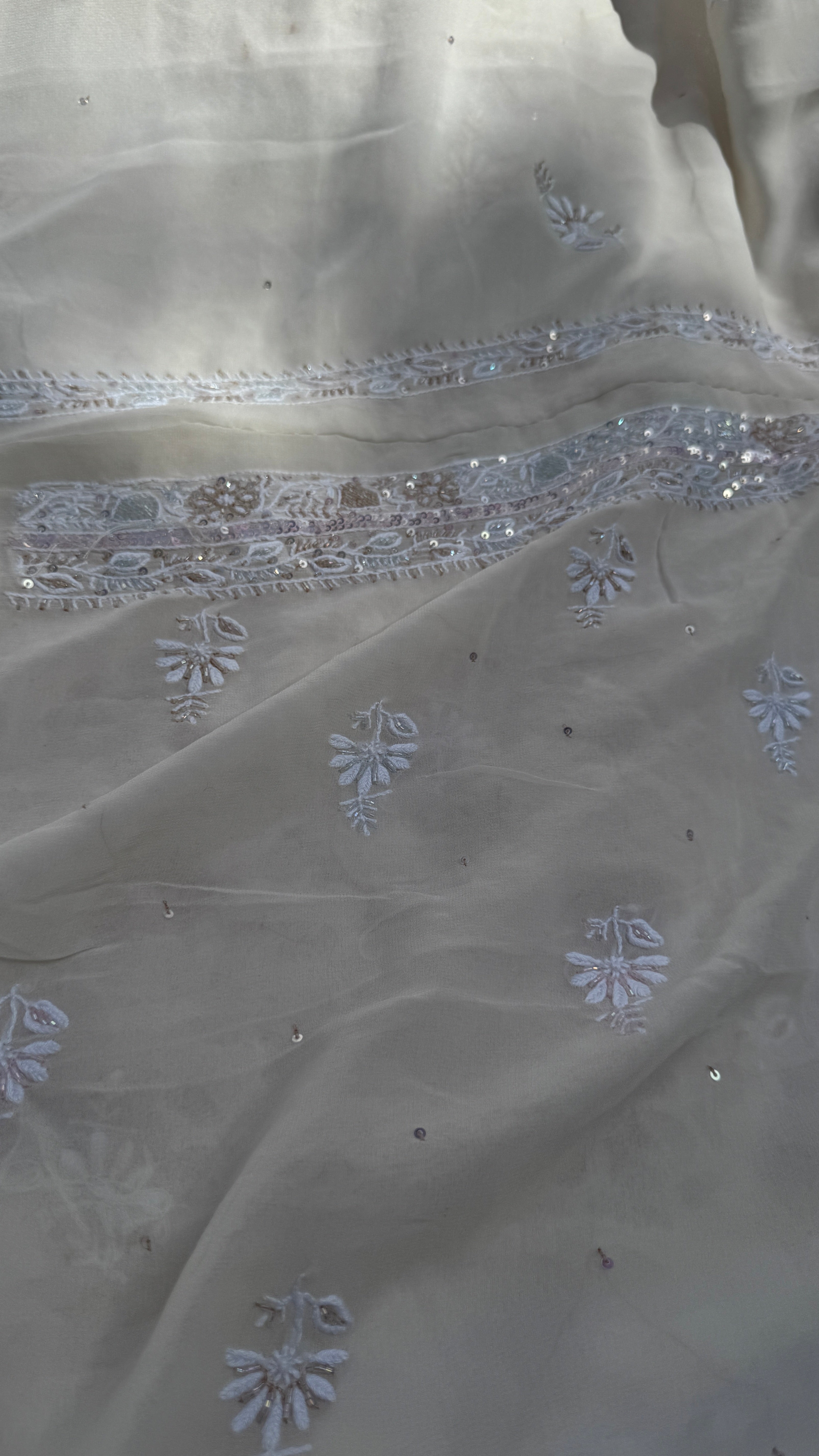 Pure Georgette Chikankari Unstitched Kurta-Dupatta Set - KALA