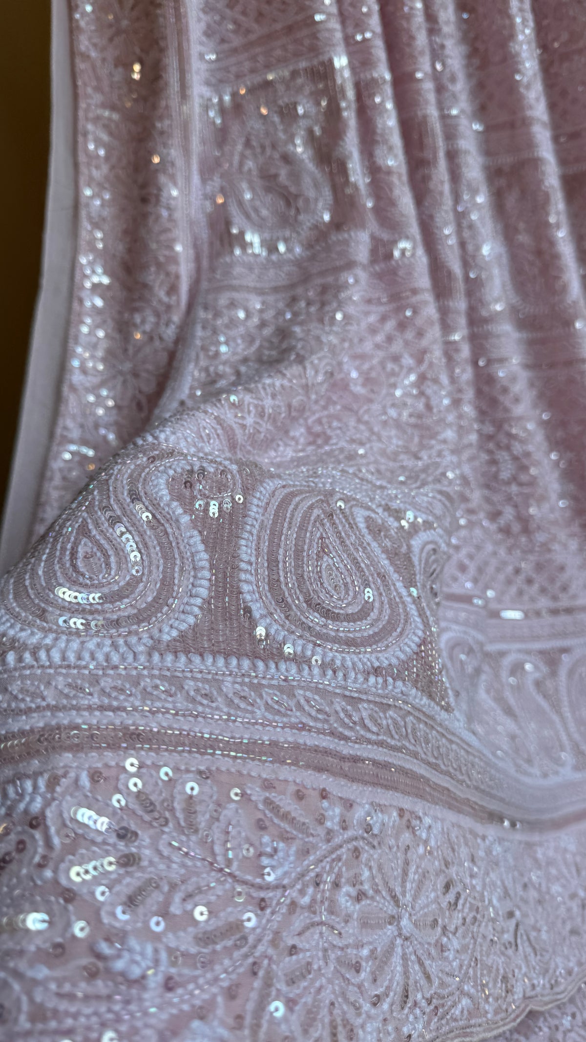 Pure Georgette Lucknow Chikankari Saree - Antique Rose Pink - Rooh Collection