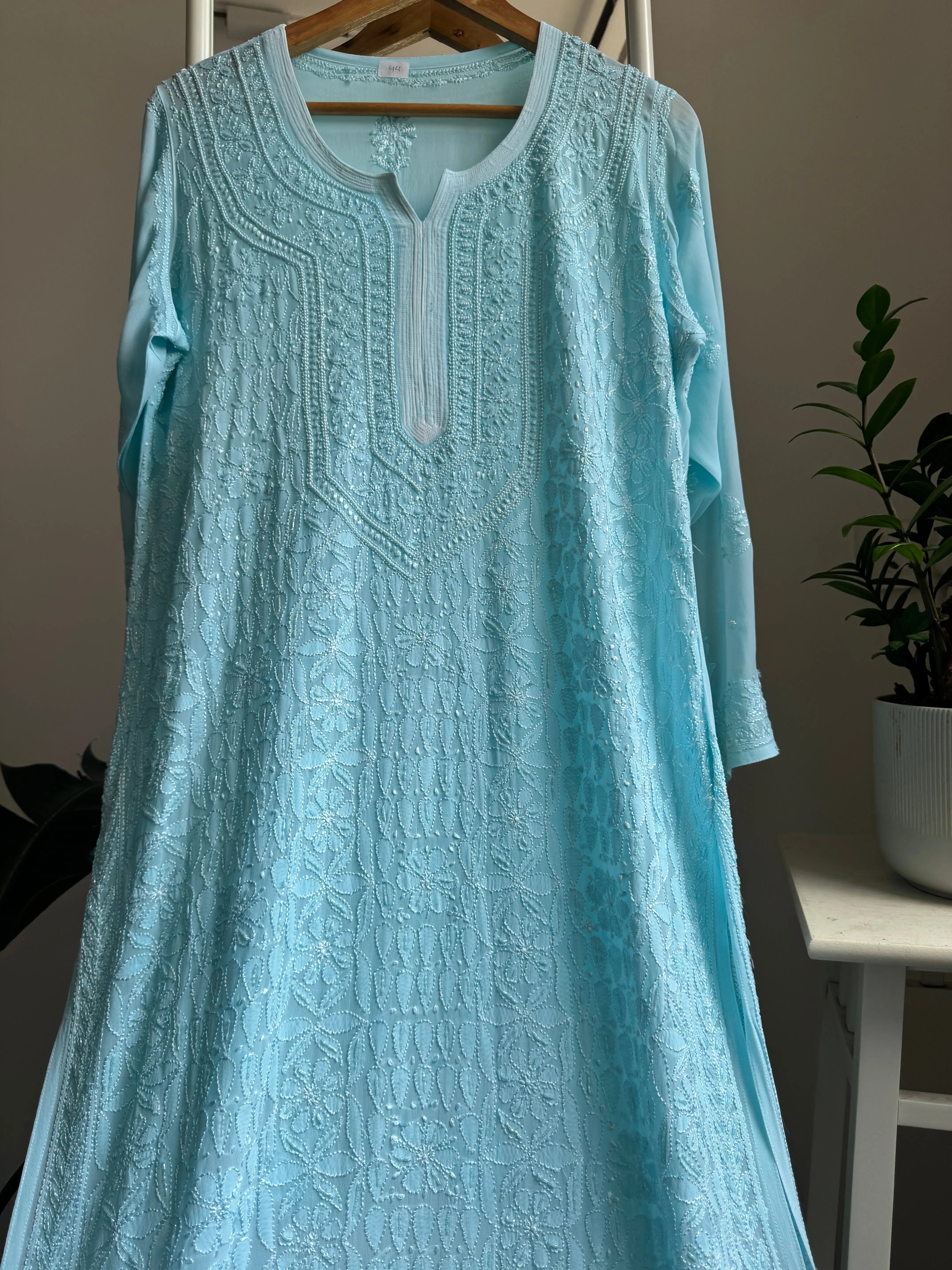 Viscose Kurti with Pearl  Work - Firozi Blue ARIAA CHIKANKARI 