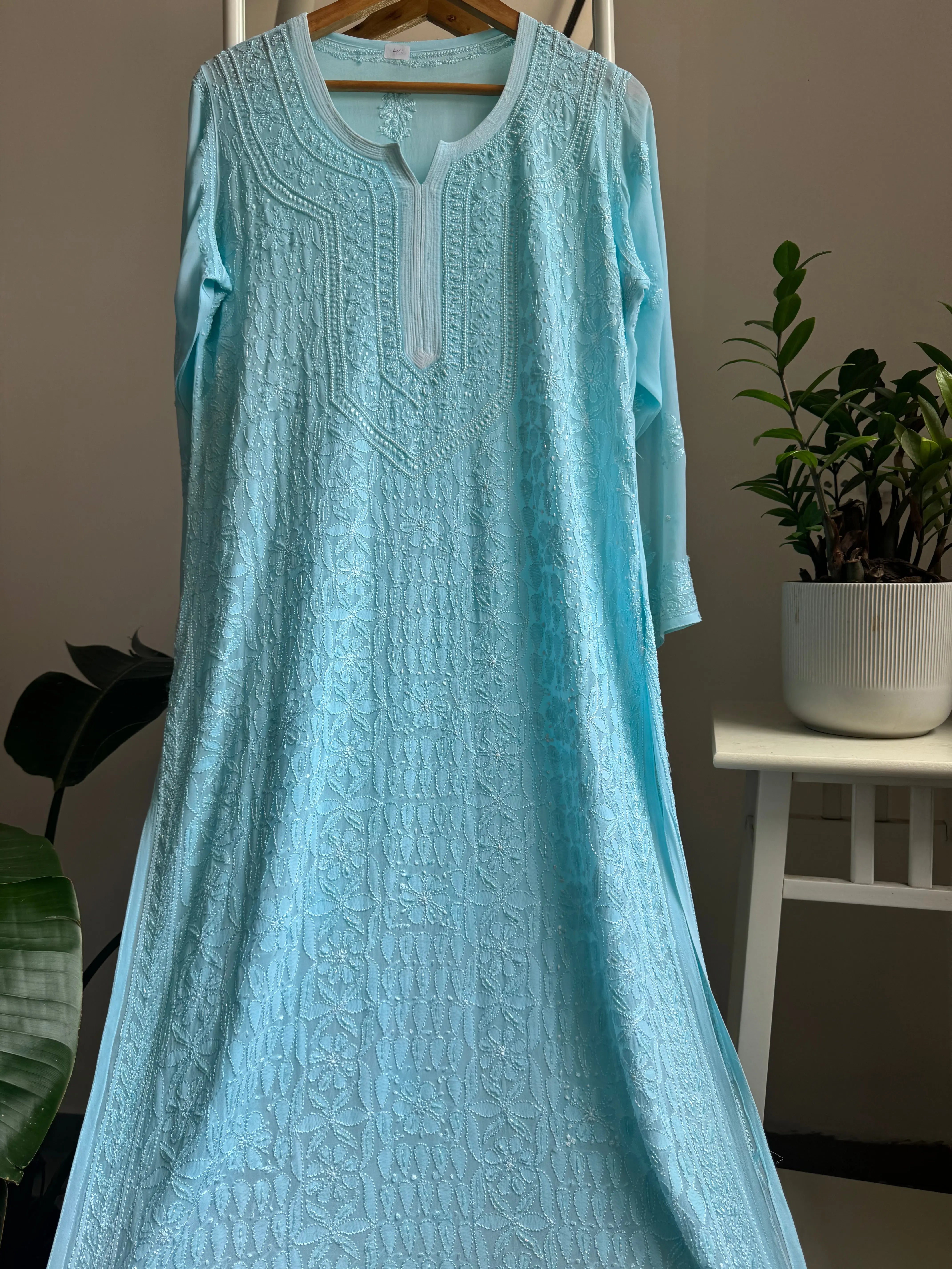 Viscose Kurti with Pearl  Work - Firozi Blue ARIAA CHIKANKARI 