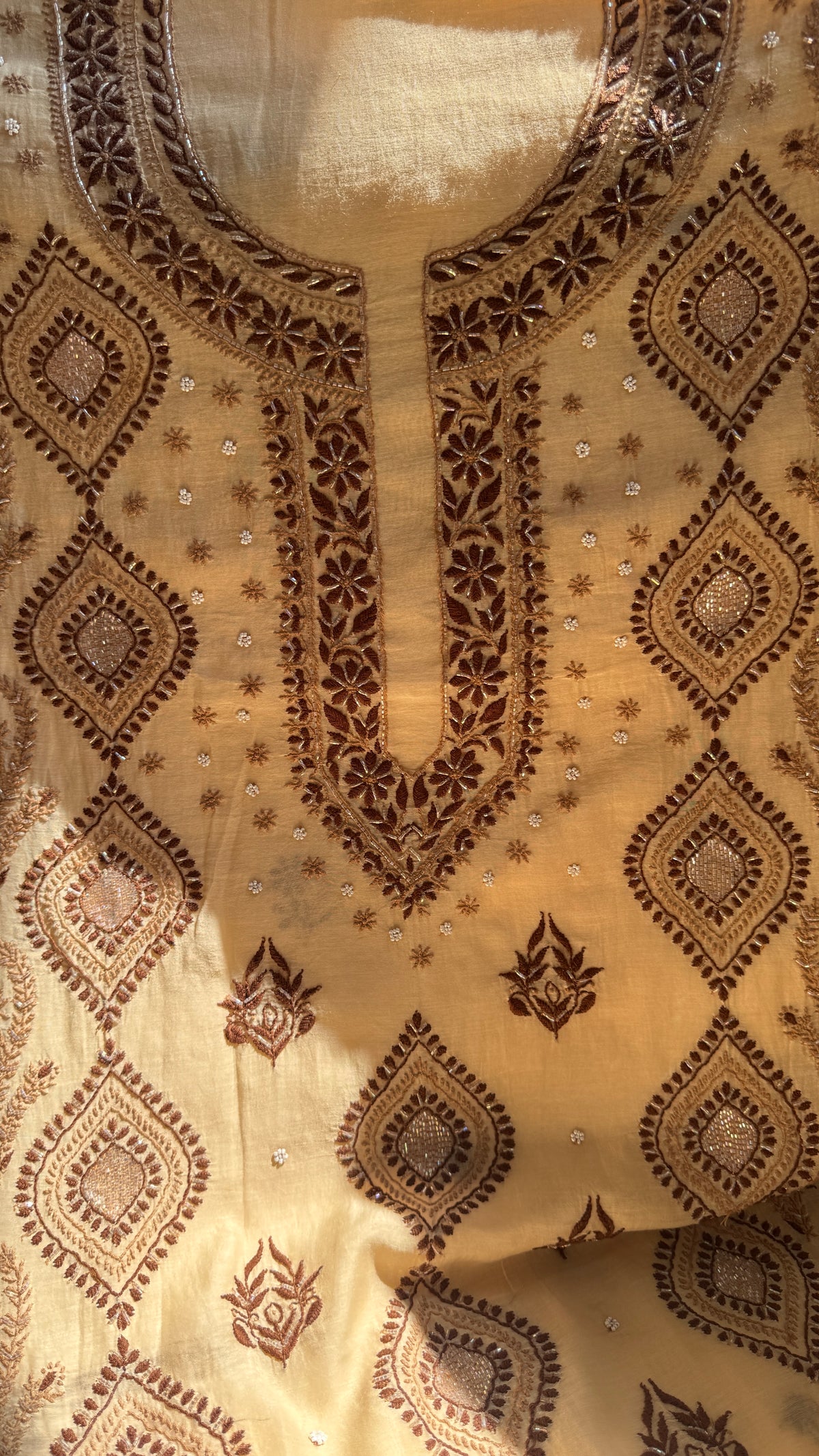 Mul Chanderi Chikankari - Unstitched Set - Multi Colour