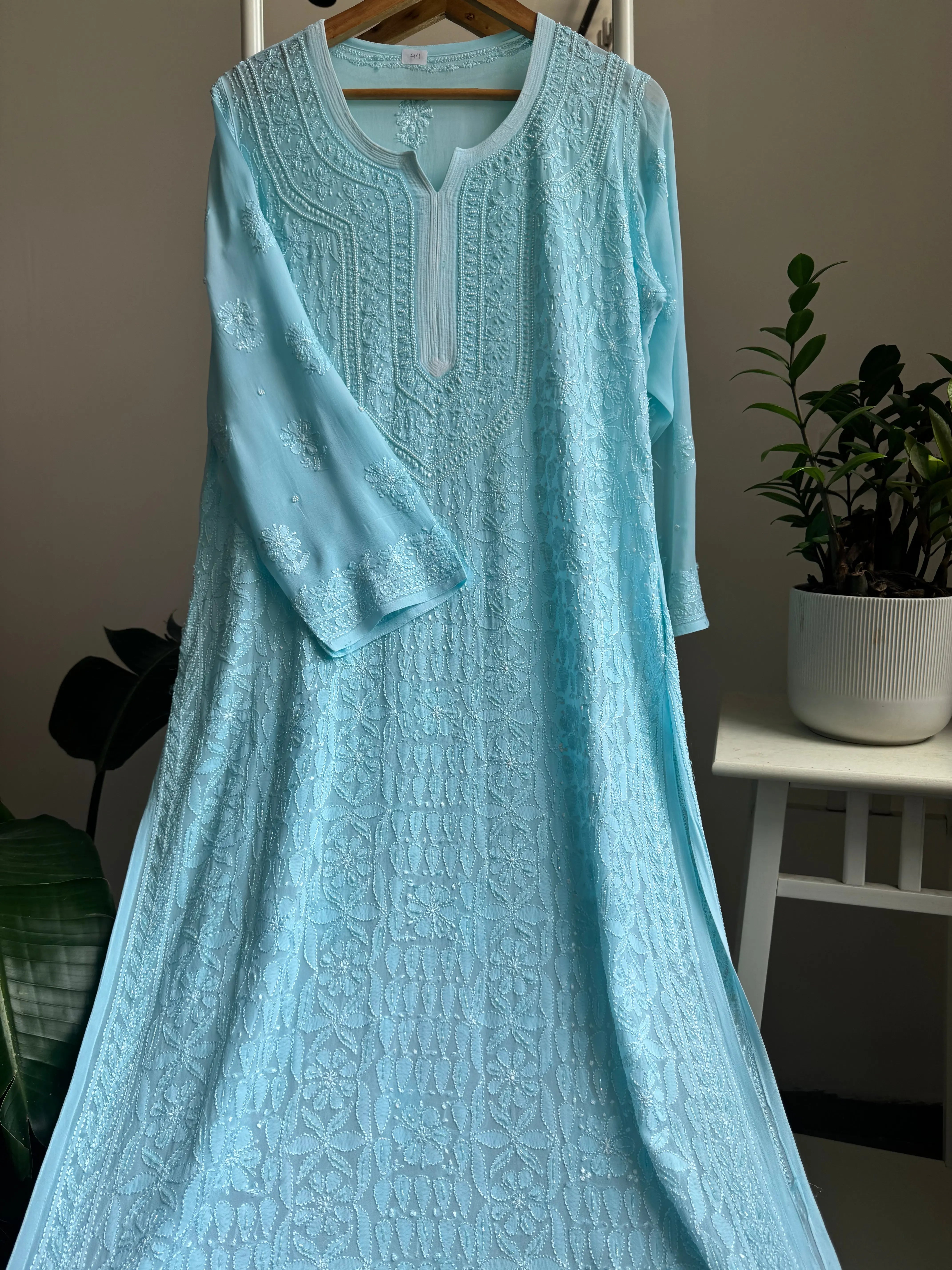 Viscose Kurti with Pearl  Work - Firozi Blue ARIAA CHIKANKARI 