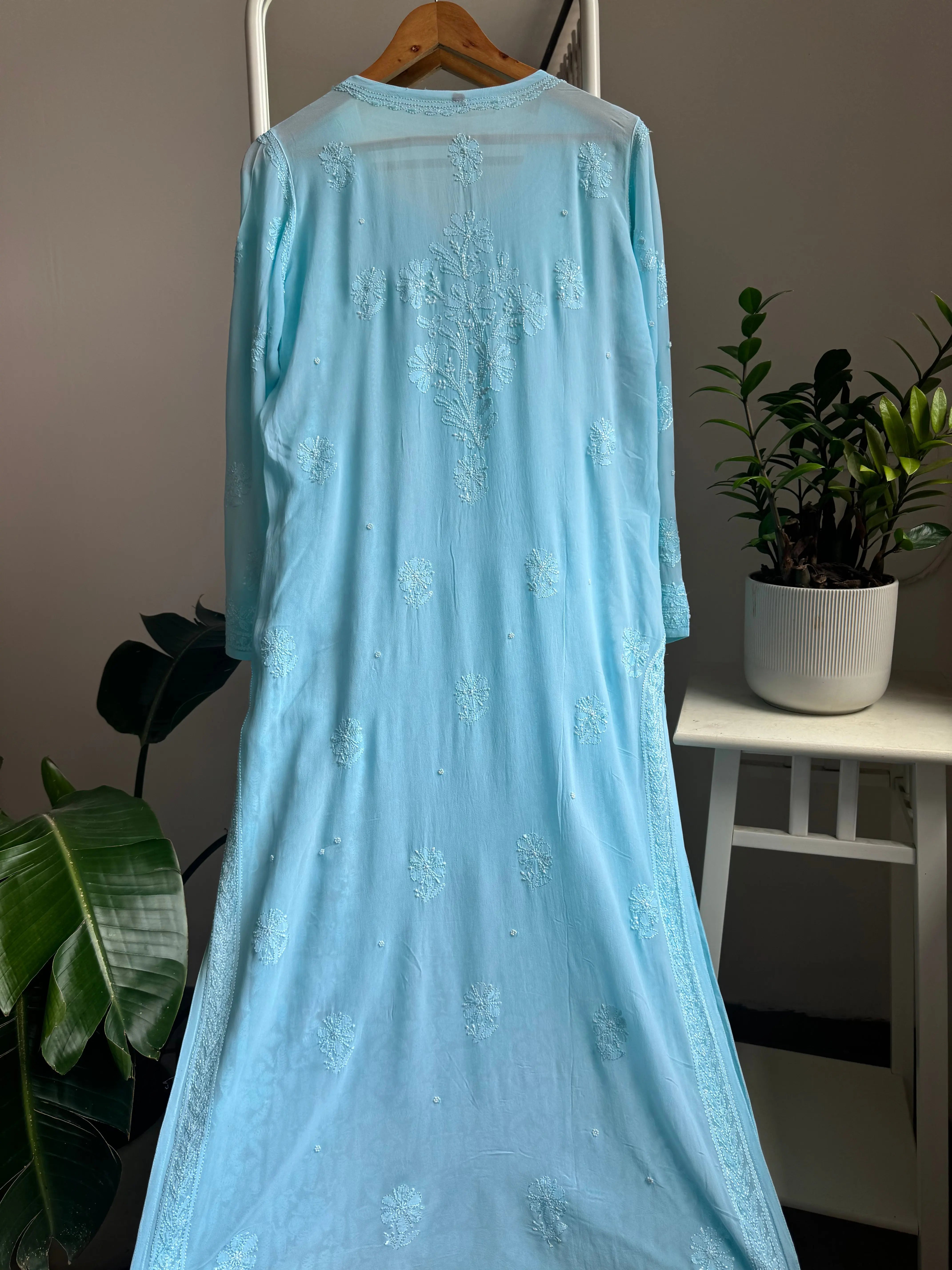 Viscose Kurti with Pearl  Work - Firozi Blue ARIAA CHIKANKARI 