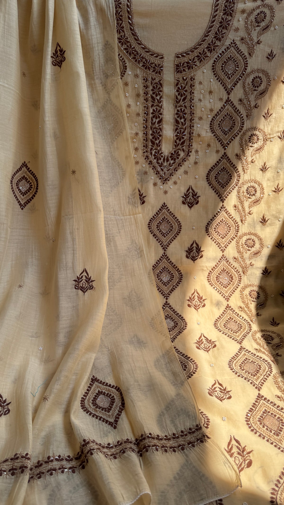 Mul Chanderi Chikankari - Unstitched Set - Multi Colour