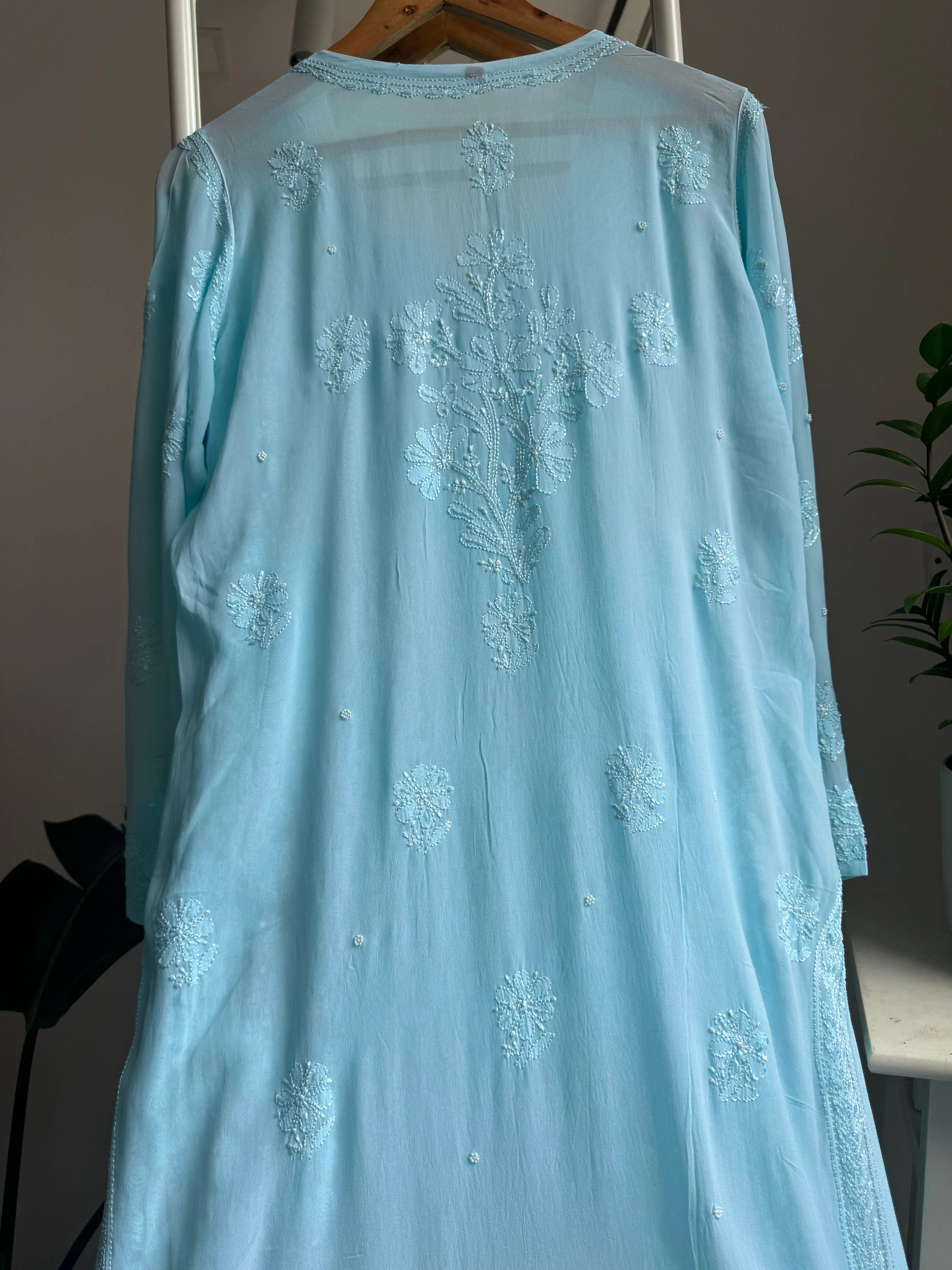 Viscose Kurti with Pearl  Work - Firozi Blue ARIAA CHIKANKARI 