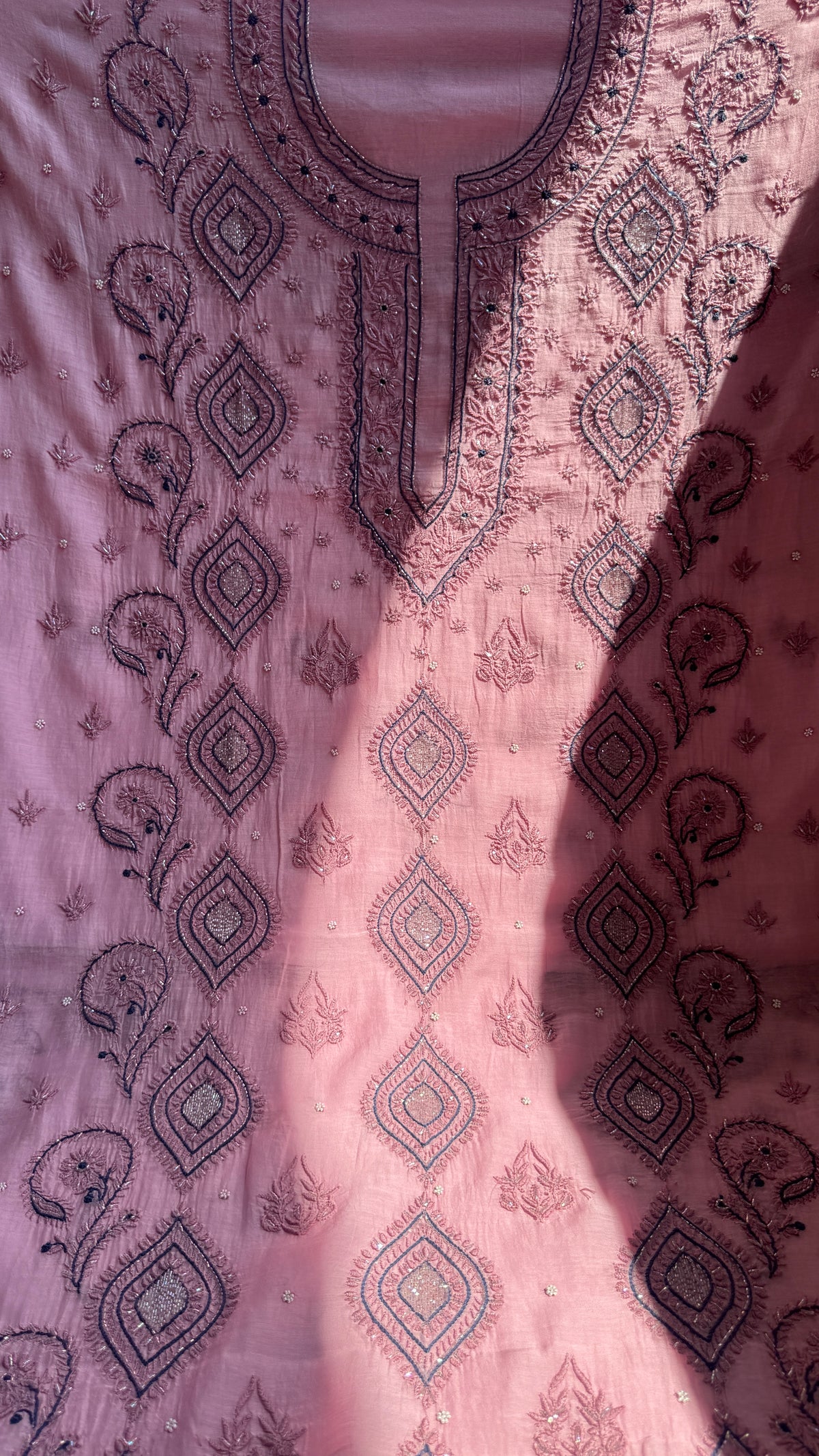 Mul Chanderi Chikankari - Unstitched Set - Multi Colour