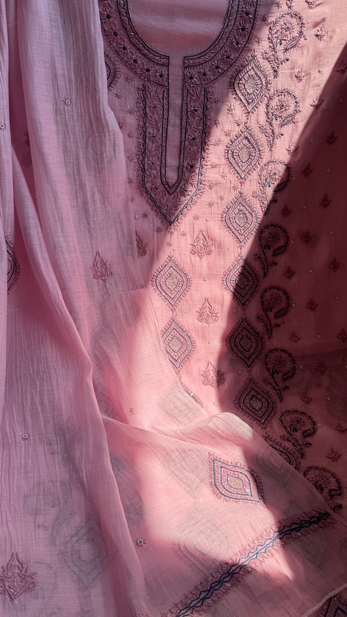 Mul Chanderi Chikankari - Unstitched Set - Multi Colour