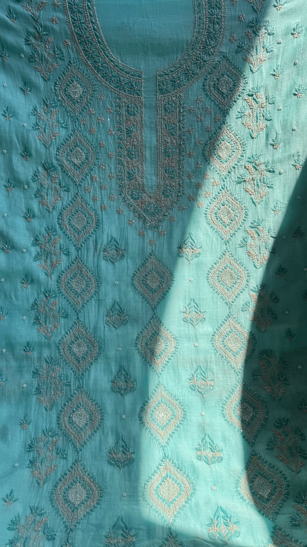 Mul Chanderi Chikankari - Unstitched Set - Multi Colour (Copy)