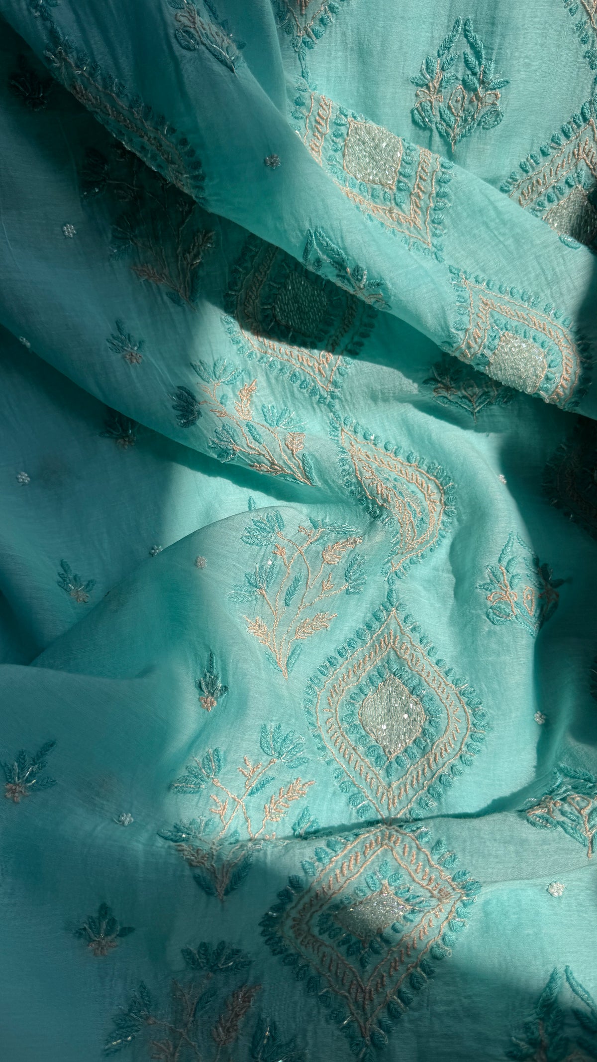 Mul Chanderi Chikankari - Unstitched Set - Multi Colour (Copy)