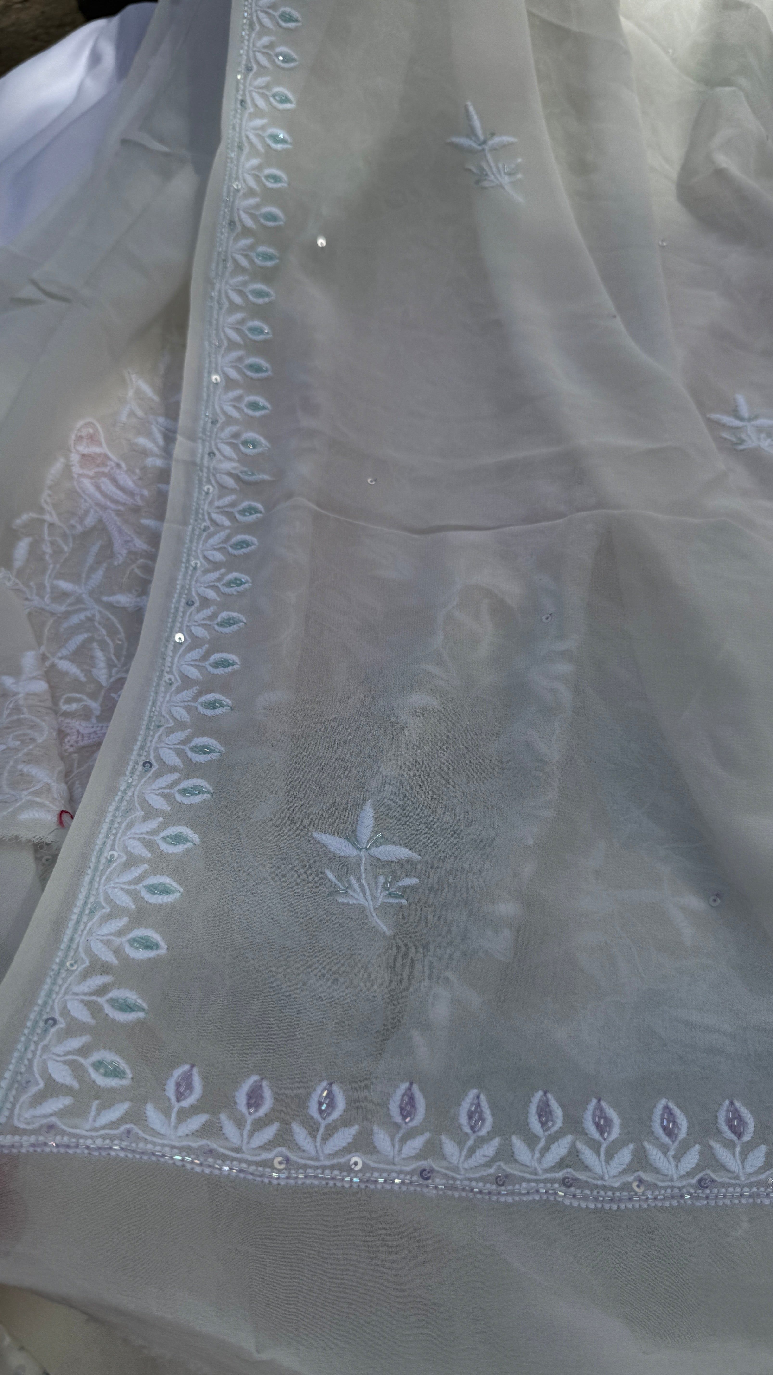 Pure Georgette Chikankari Unstitched Kurta-Dupatta Set - KALA