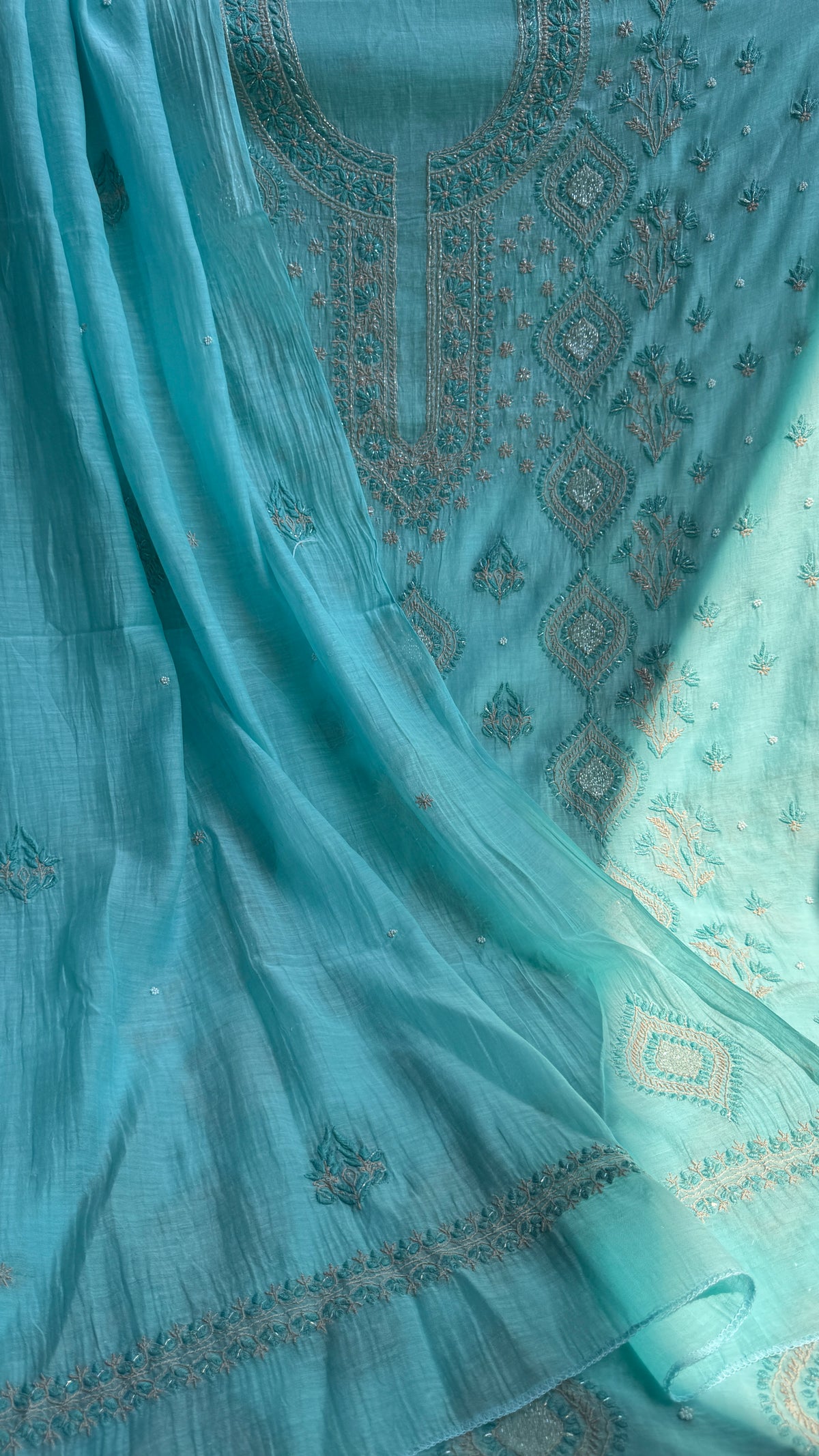 Mul Chanderi Chikankari - Unstitched Set - Multi Colour (Copy)