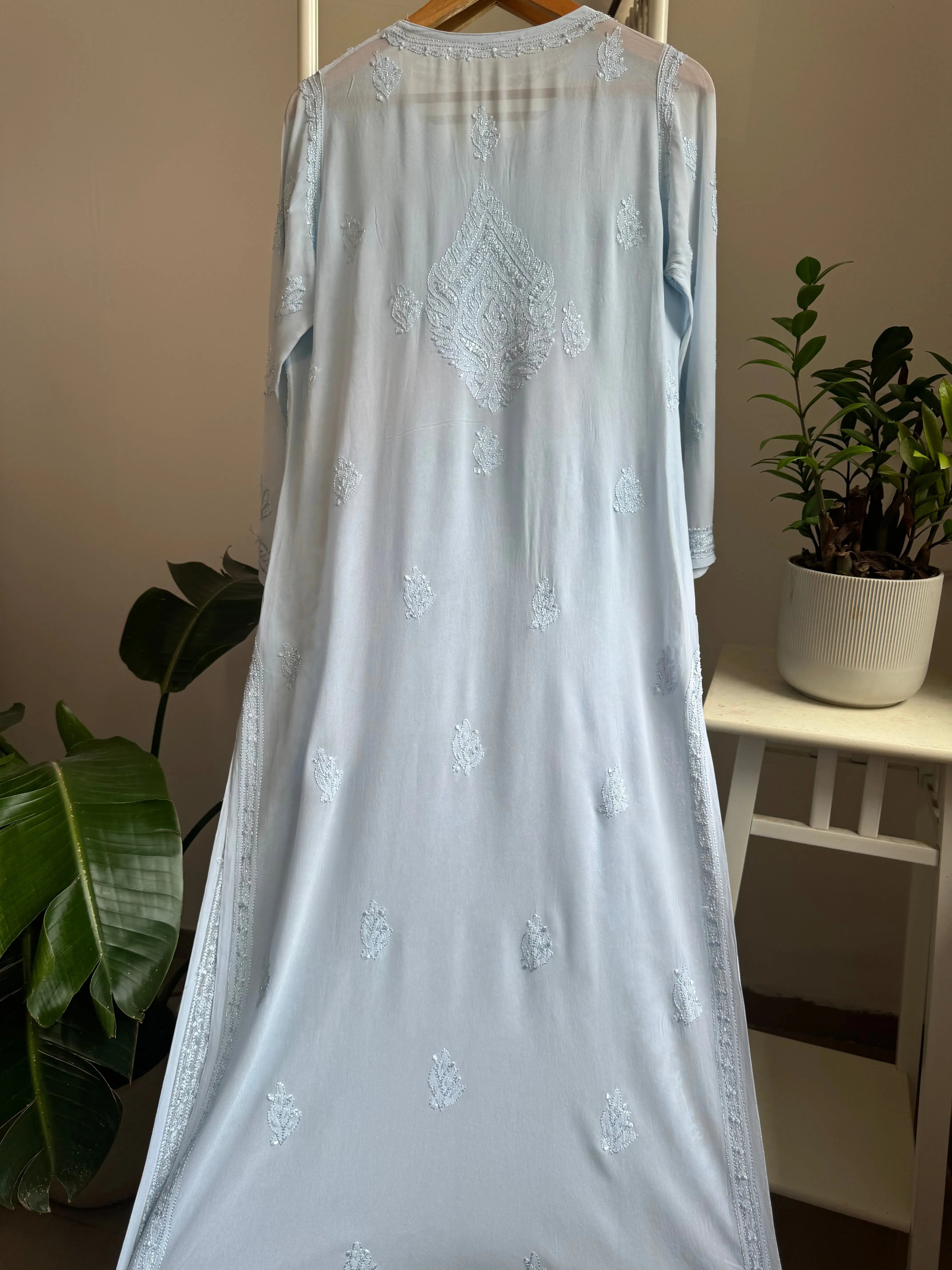 Viscose Kurti with Pearl  Work - Baby Blue ARIAA CHIKANKARI 