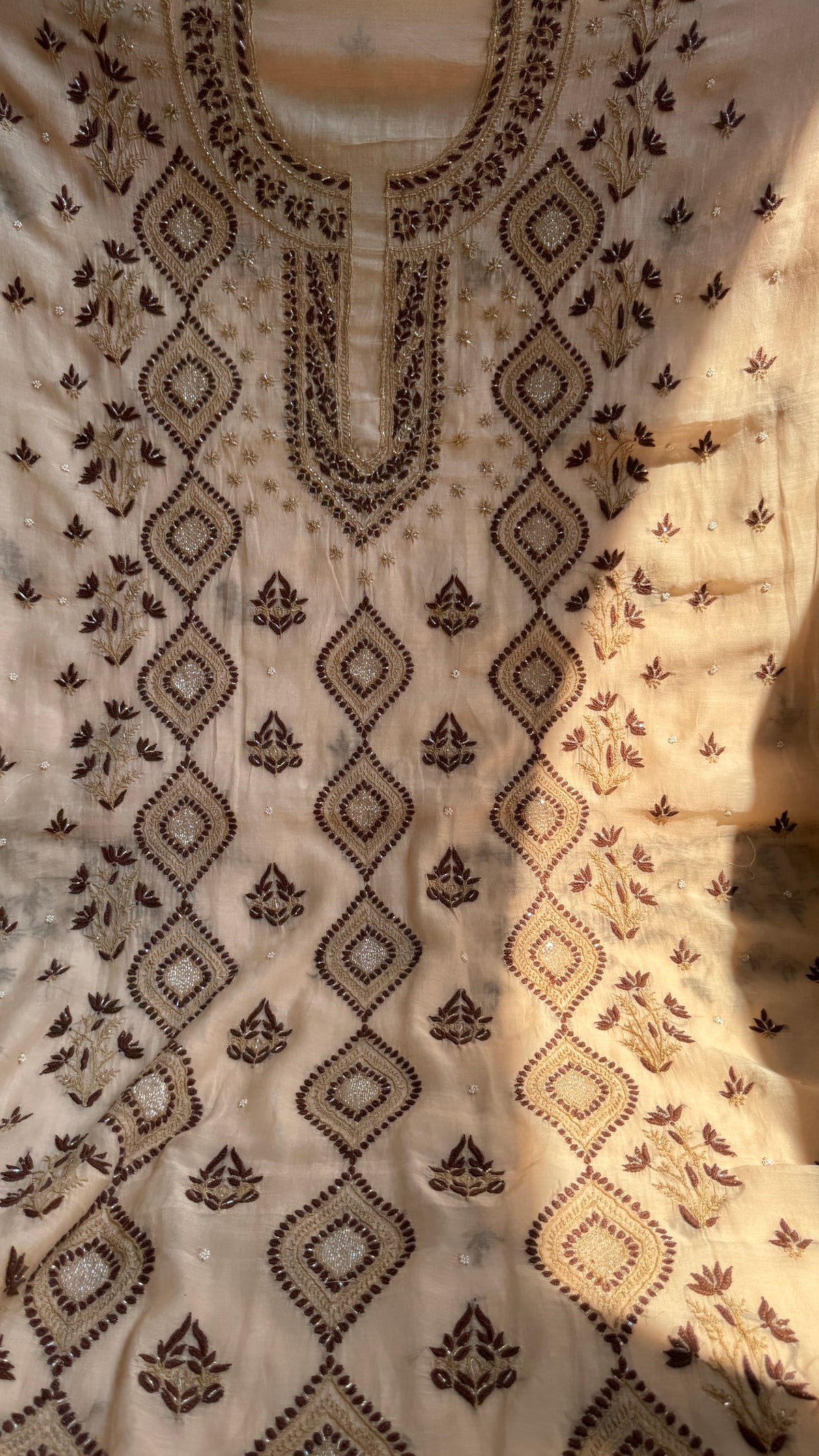 Mul Chanderi Chikankari - Unstitched Set - Multi Colour (Copy) (Copy)