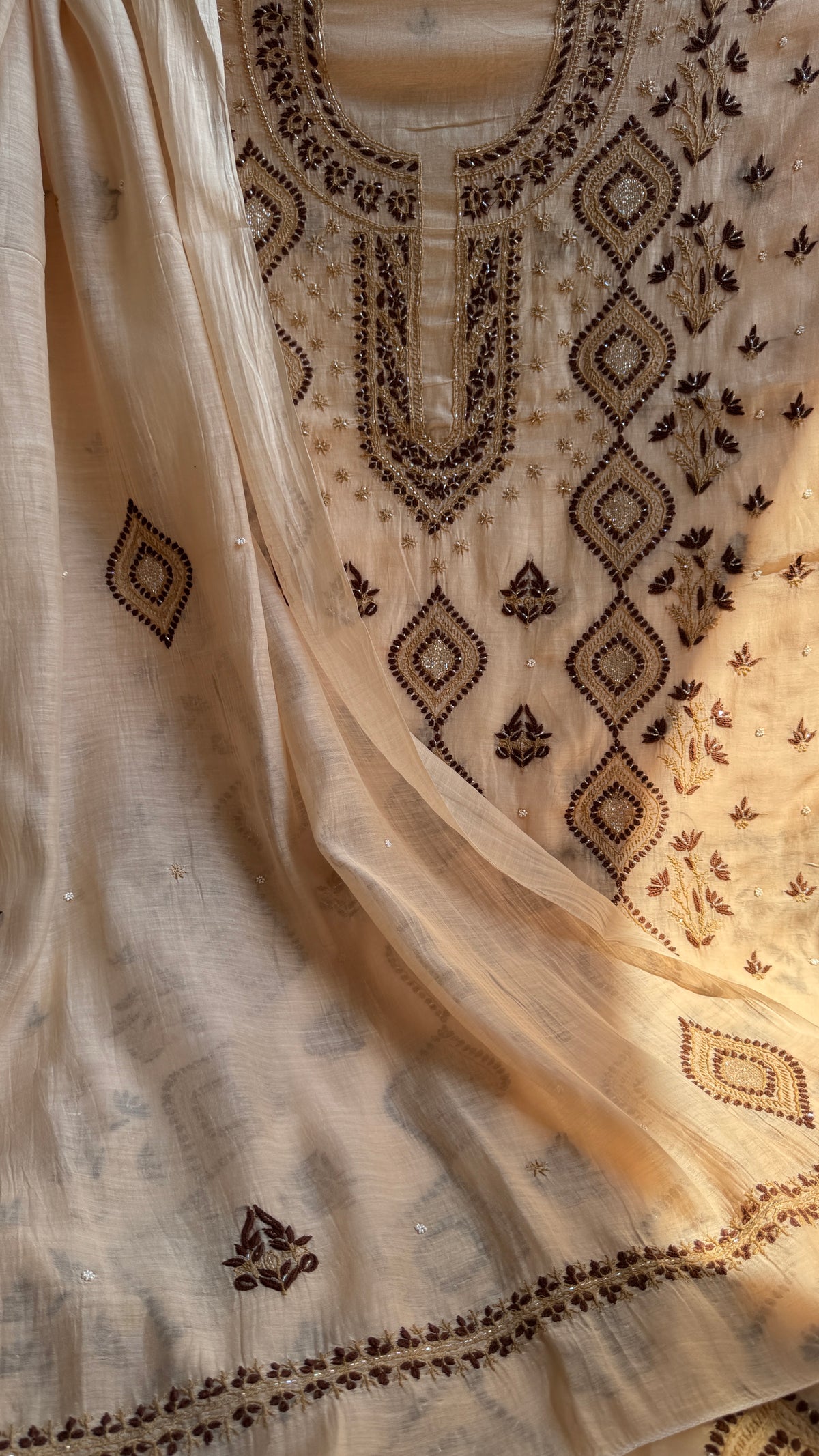 Mul Chanderi Chikankari - Unstitched Set - Multi Colour (Copy) (Copy)