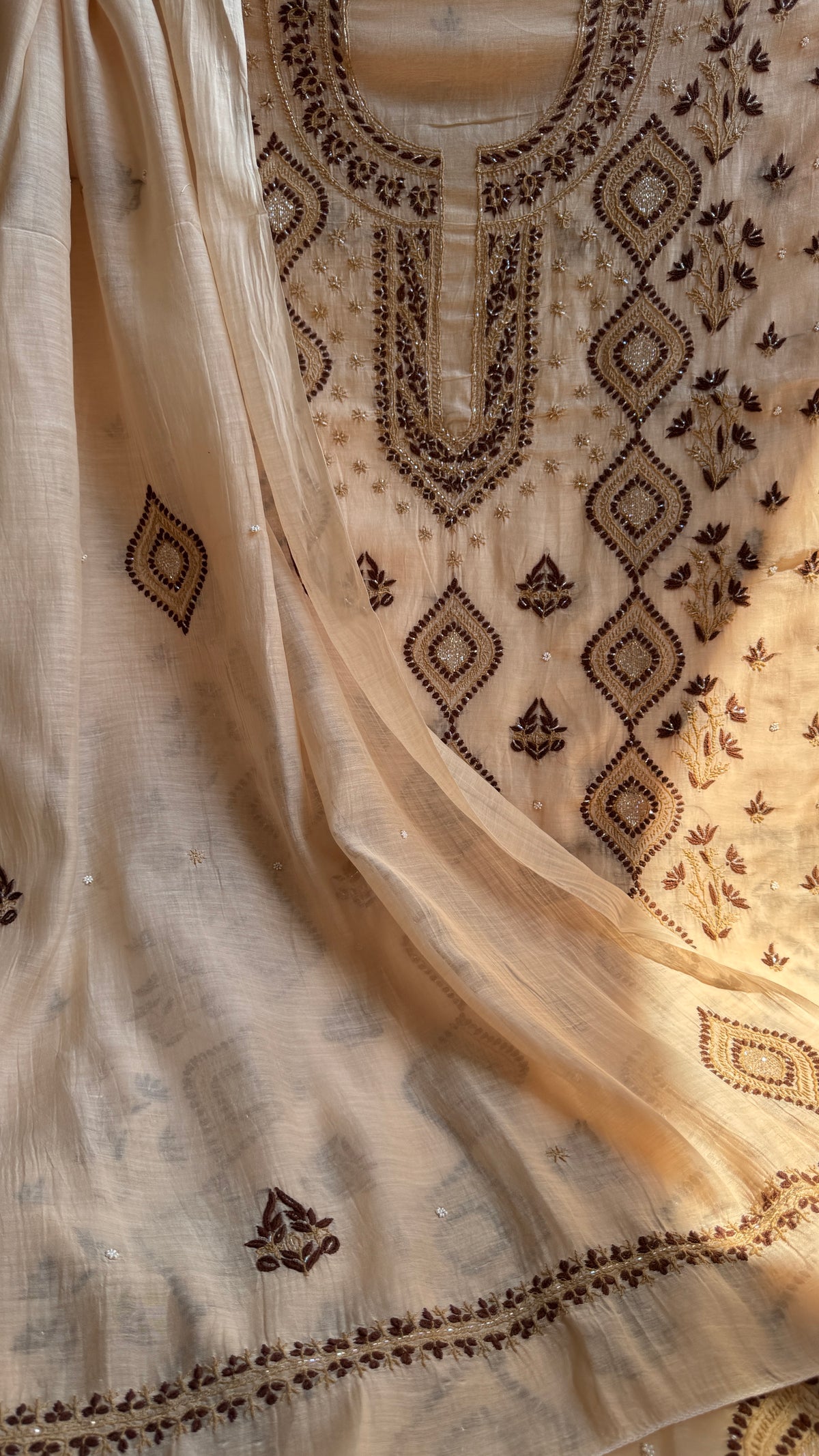 Mul Chanderi Chikankari - Unstitched Set - Multi Colour (Copy) (Copy)