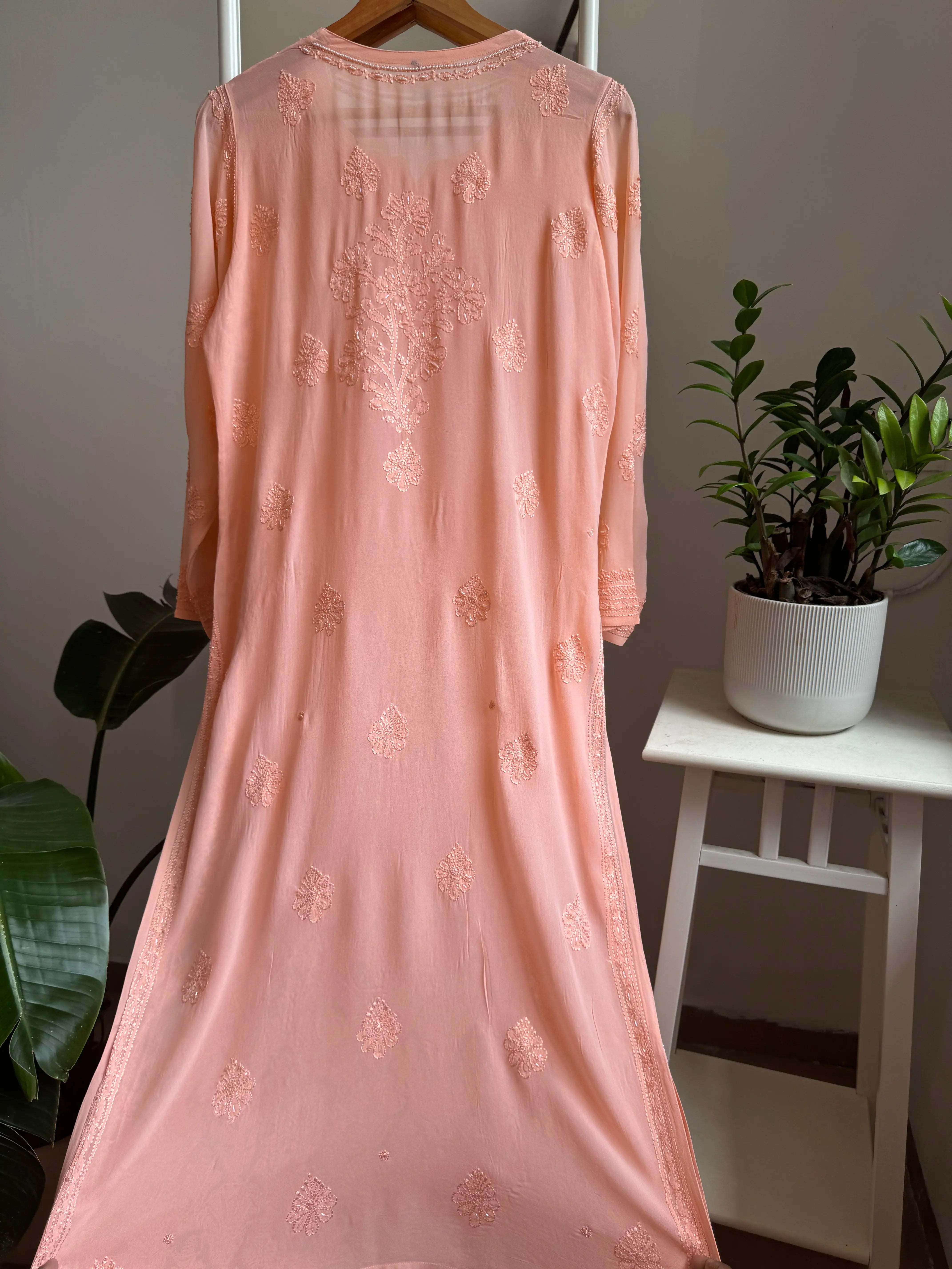 Viscose Kurti with Pearl Add on Work - Peach ARIAA CHIKANKARI 