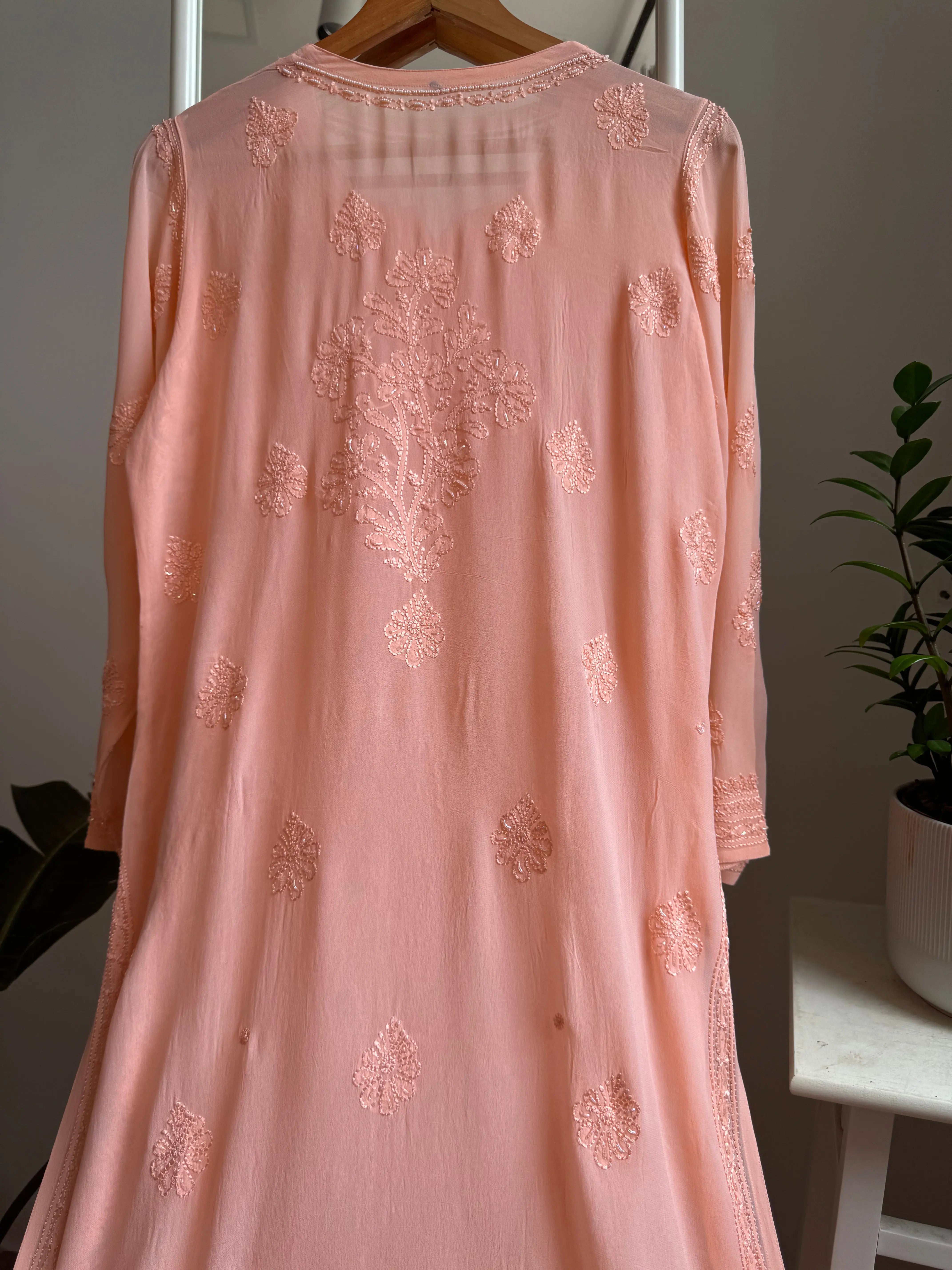 Viscose Kurti with Pearl Add on Work - Peach ARIAA CHIKANKARI 