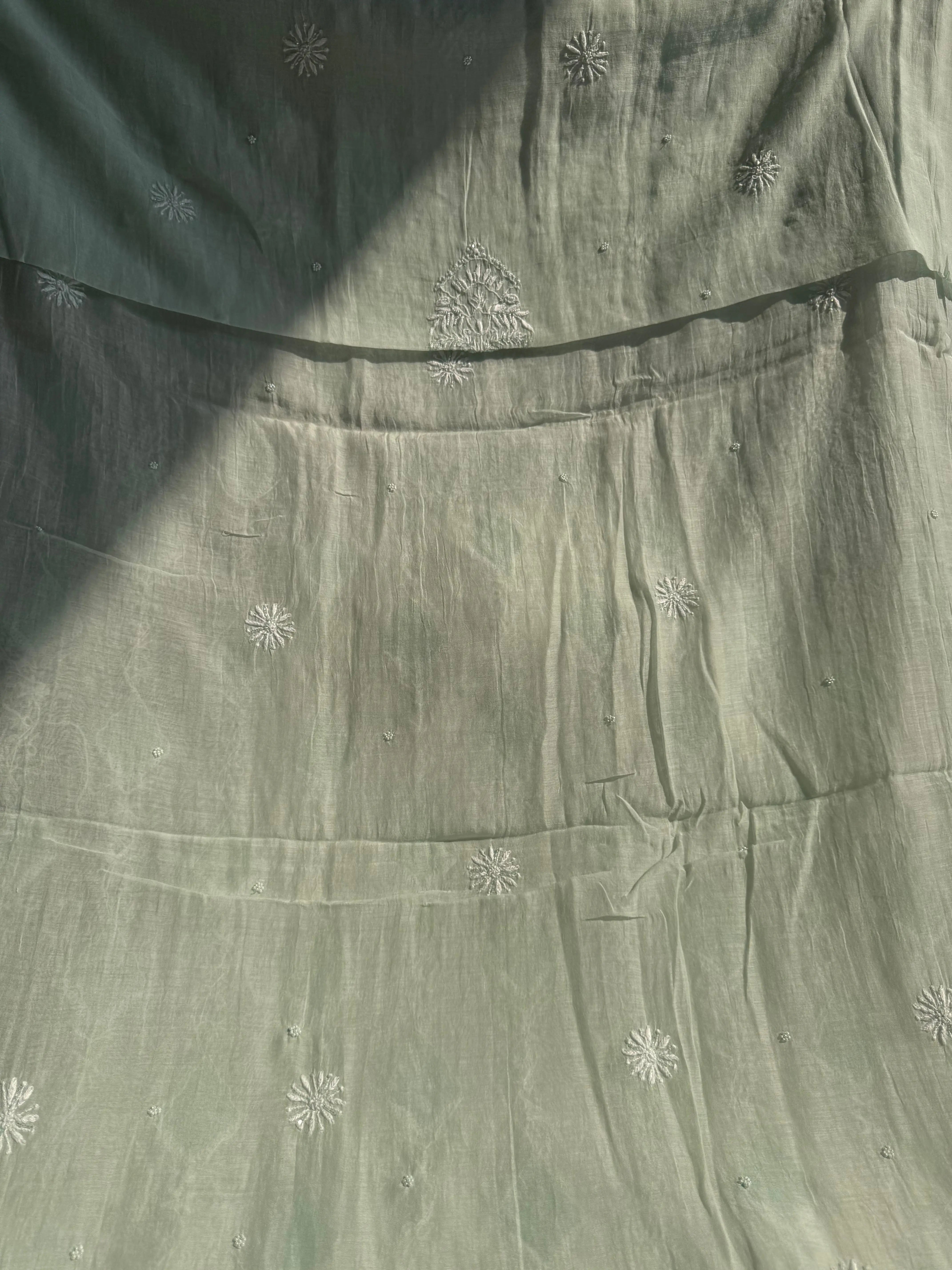 Mul Chanderi Chikankari - Heavy Unstitched Set - Cyan Blue ARIAA CHIKANKARI 