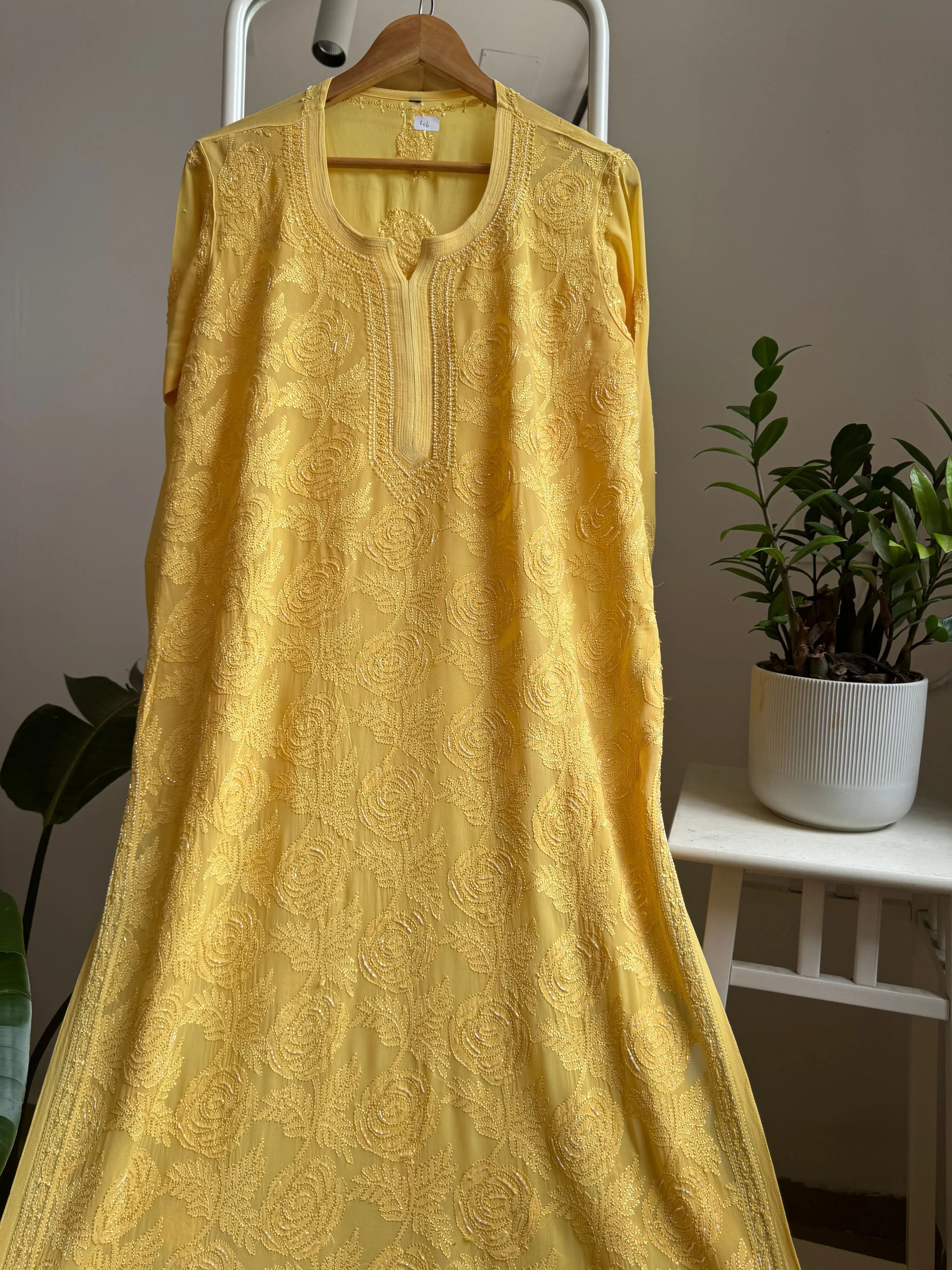 Viscose Kurti with Pearl  Work - Yellow ARIAA CHIKANKARI 