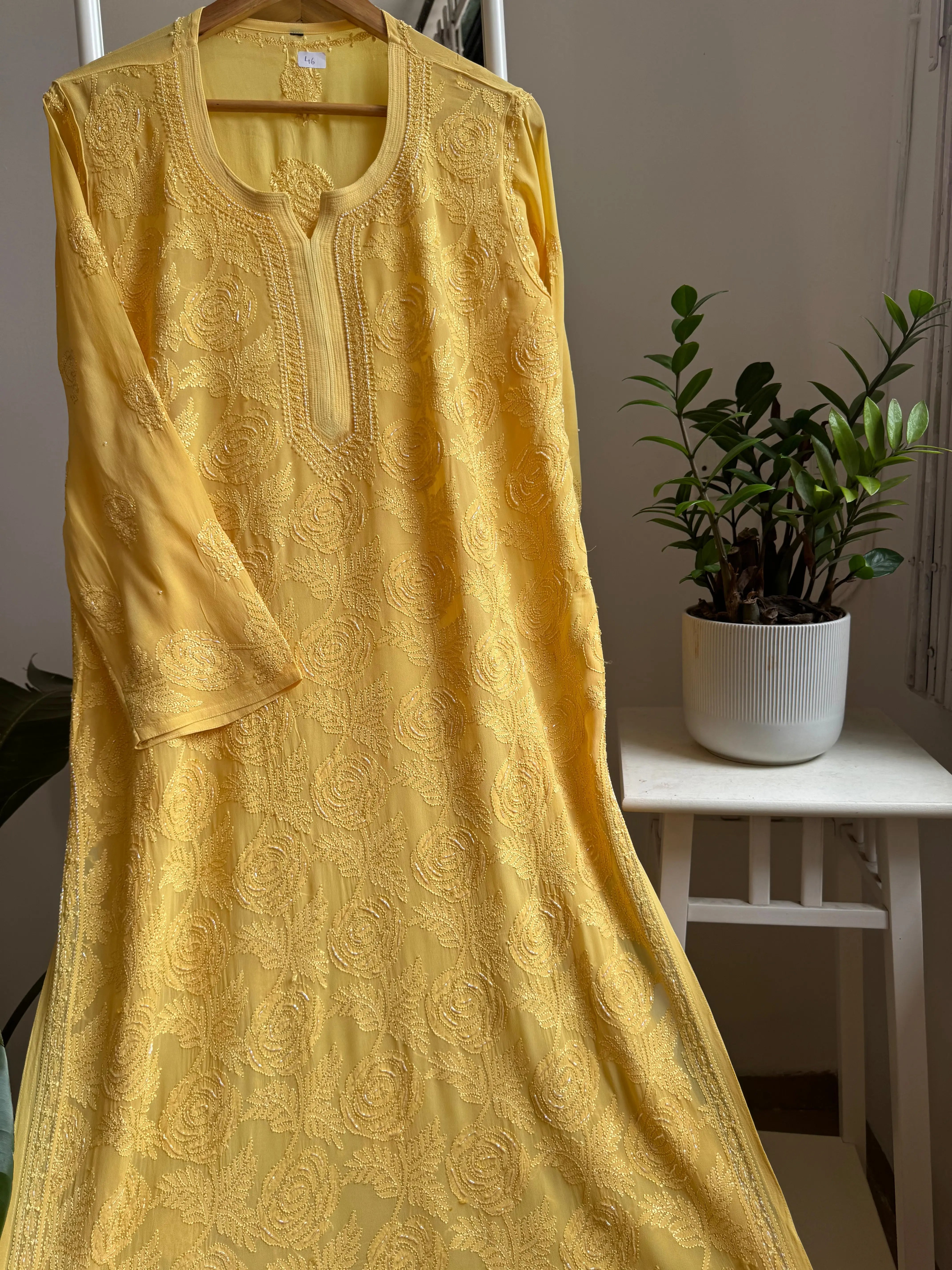 Viscose Kurti with Pearl  Work - Yellow ARIAA CHIKANKARI 