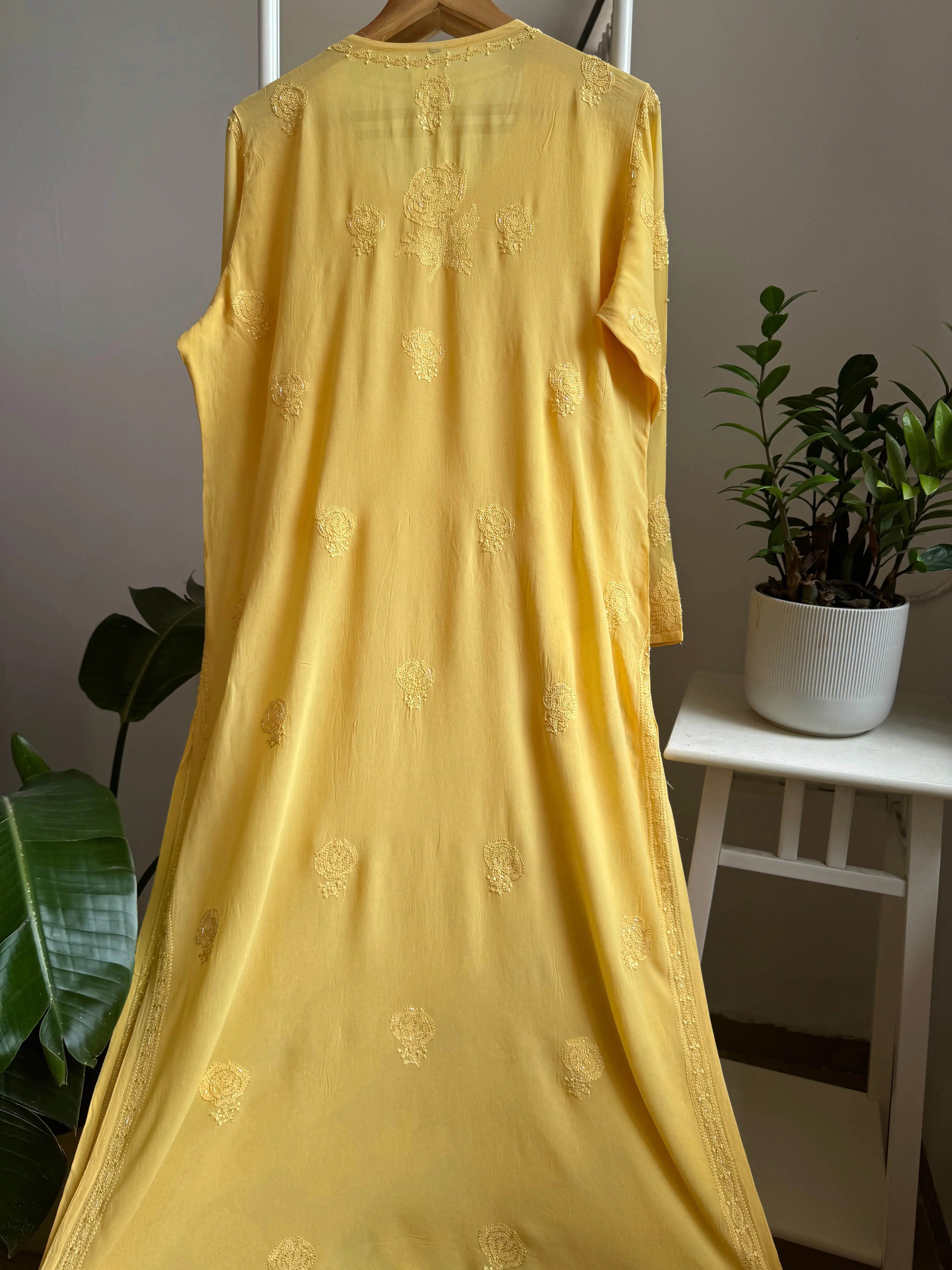 Viscose Kurti with Pearl  Work - Yellow ARIAA CHIKANKARI 