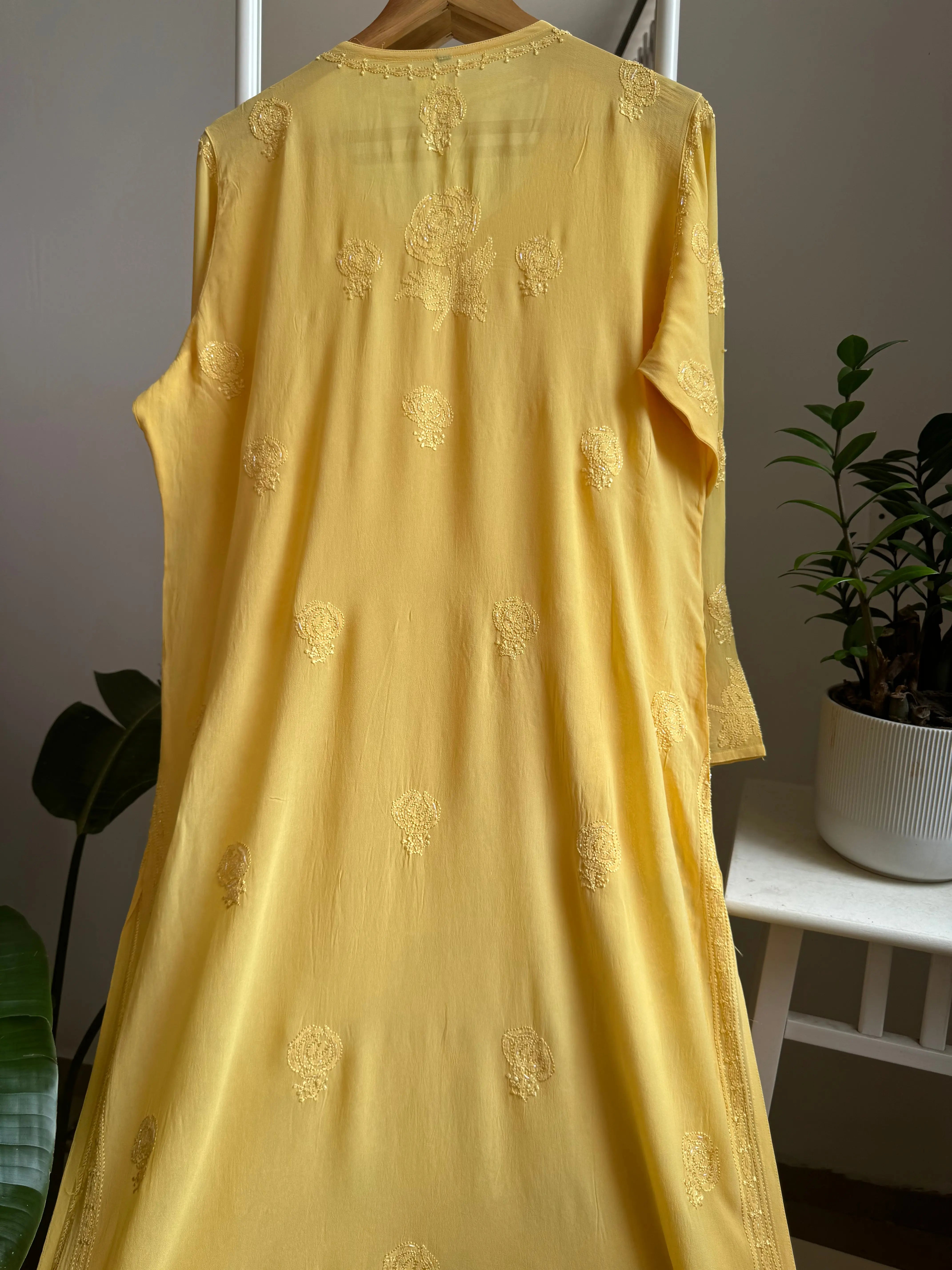 Viscose Kurti with Pearl  Work - Yellow ARIAA CHIKANKARI 