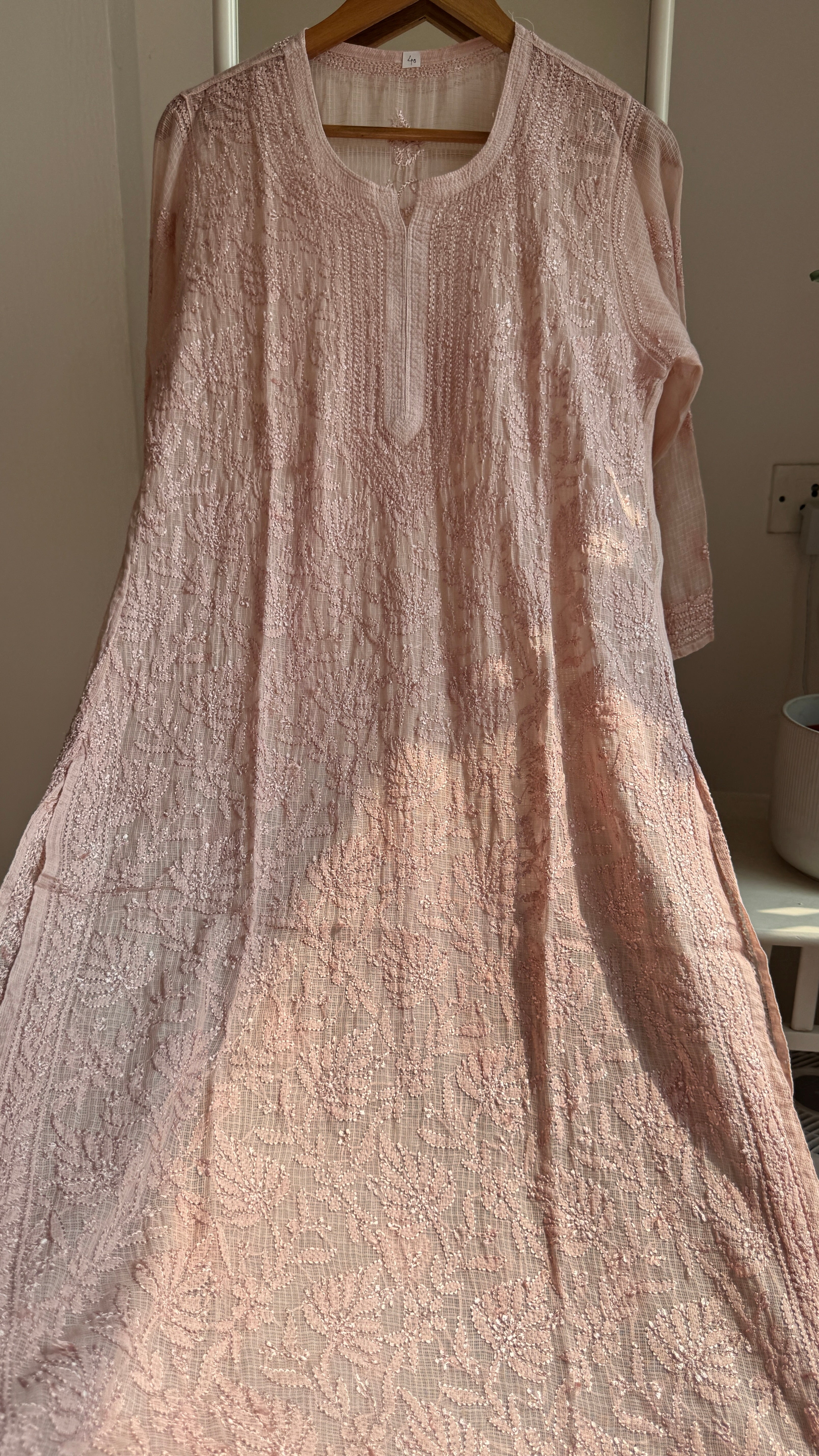 Kota Soft Cotton Chikankari Kurti - Nude Pink - CHAND Collection