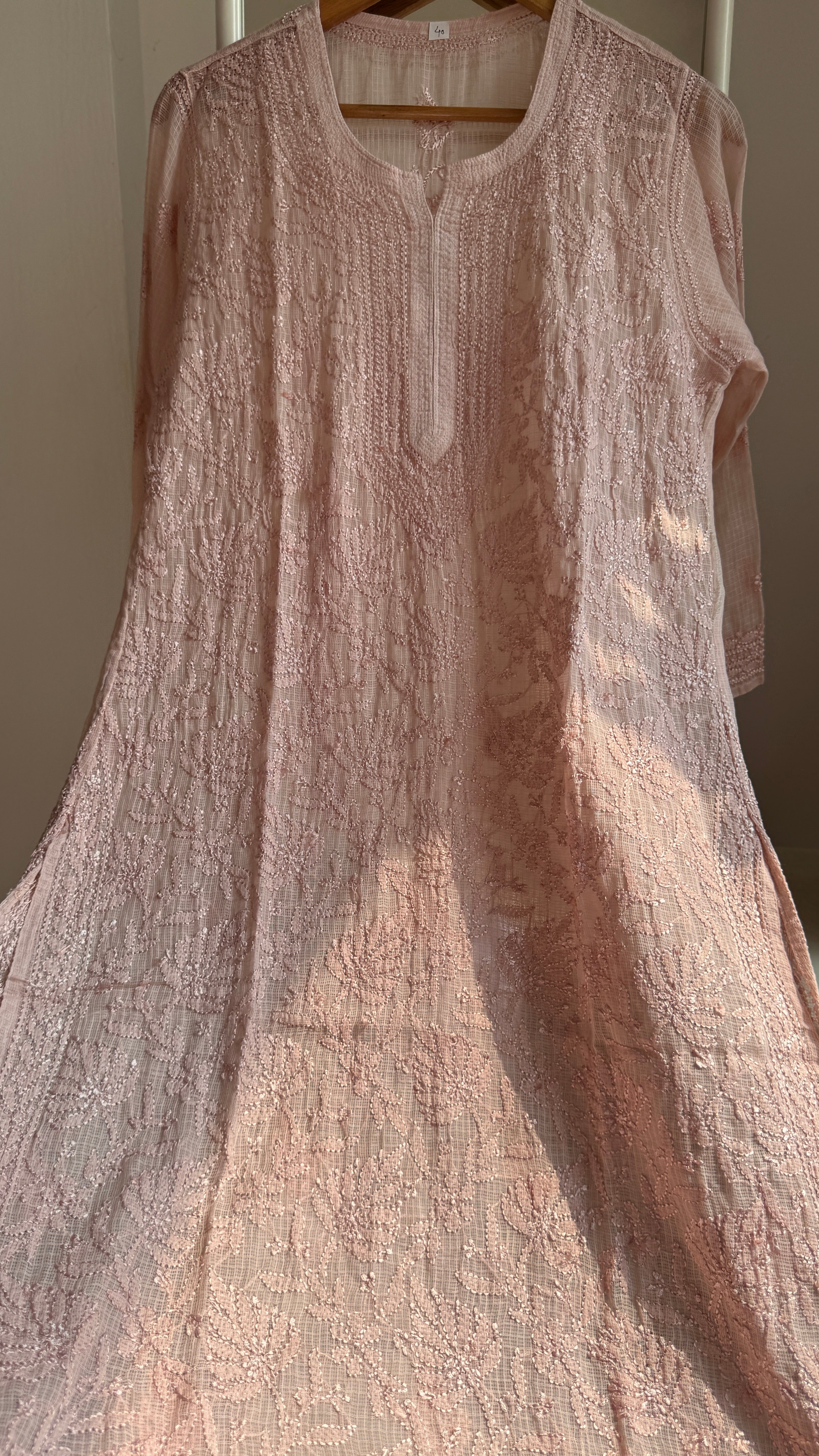 Kota Soft Cotton Chikankari Kurti - Nude Pink - CHAND Collection