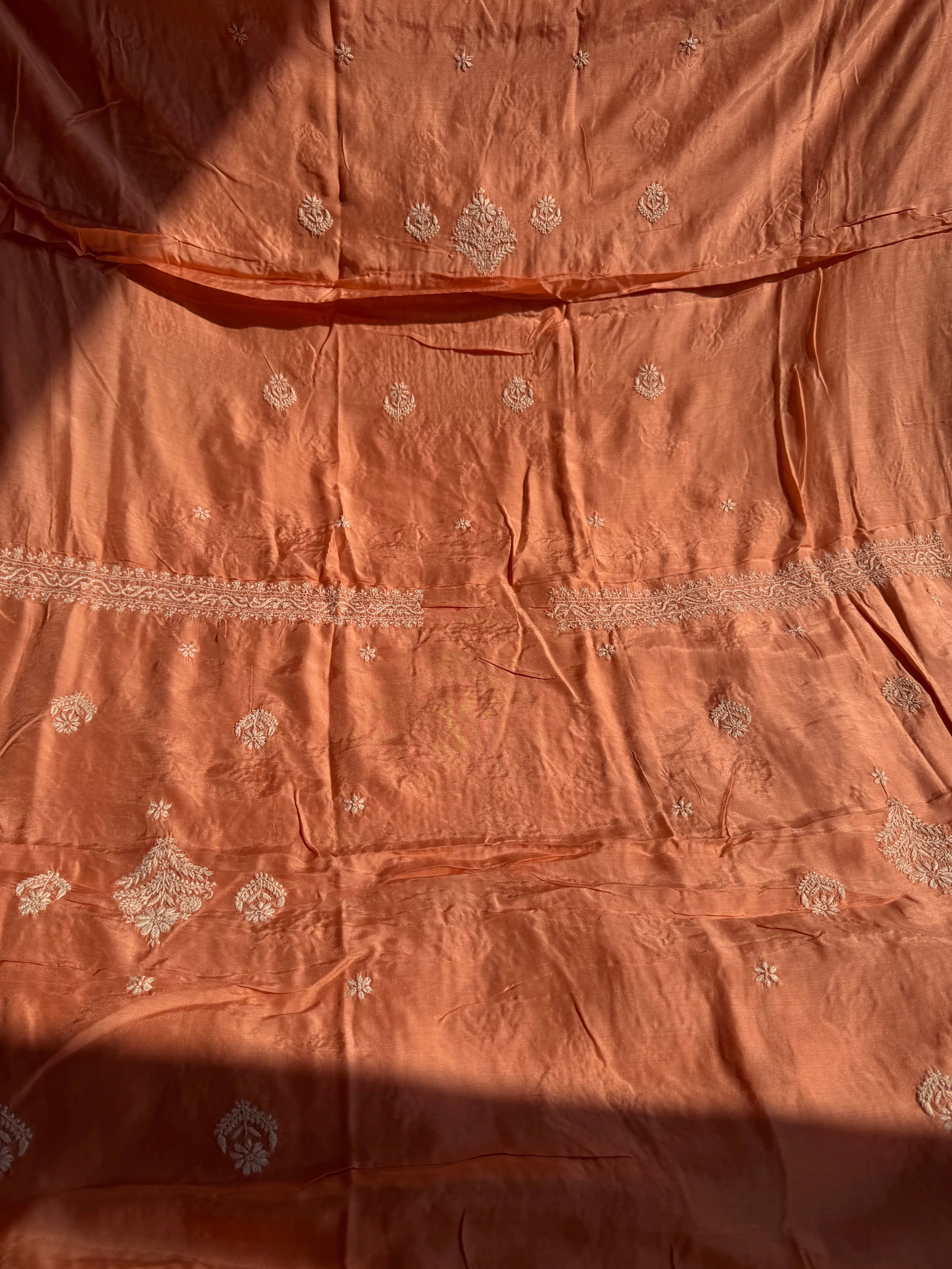 Pure Muslin kurti Length unstitched - Deep Peach ARIAA CHIKANKARI 