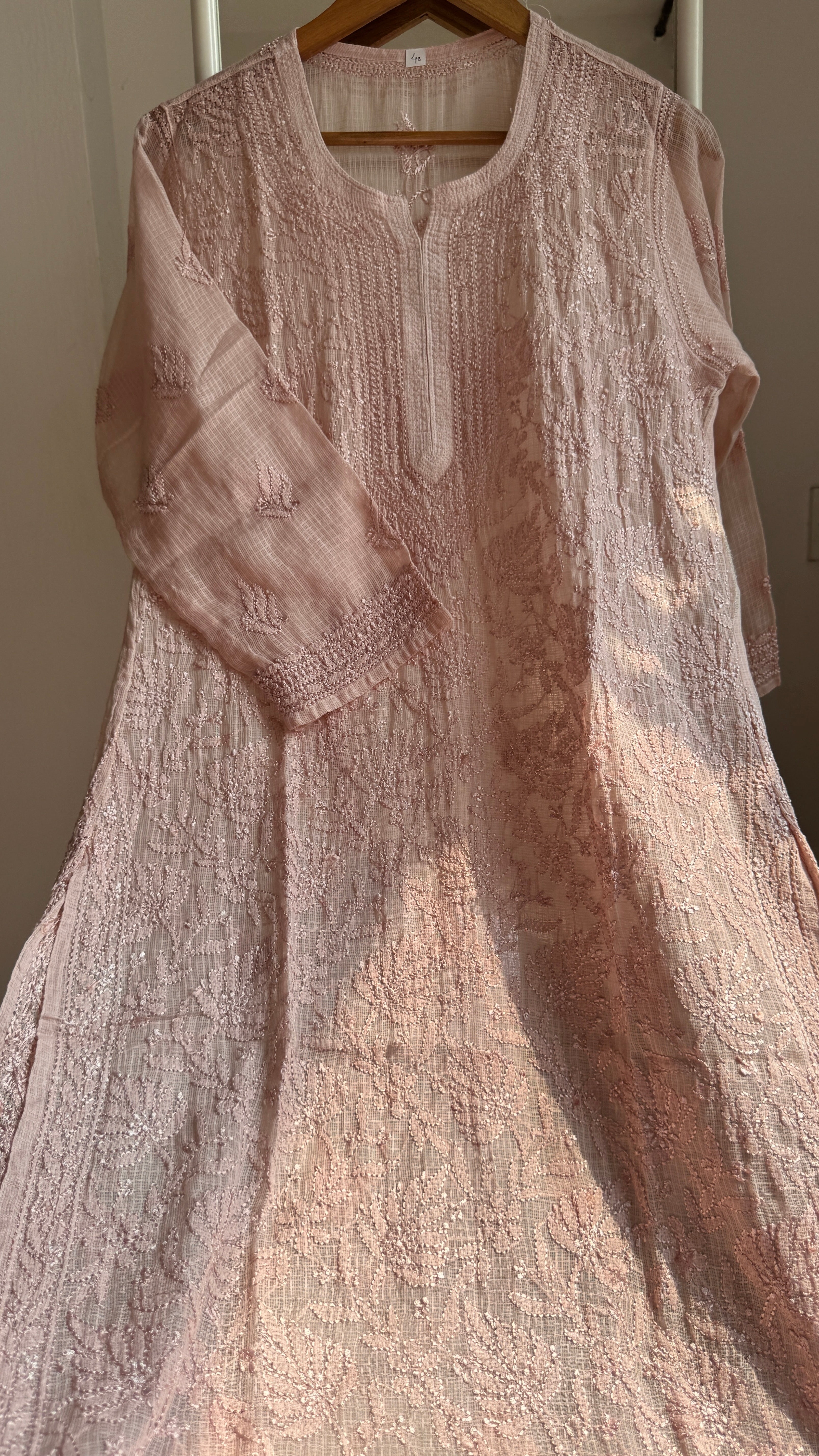 Kota Soft Cotton Chikankari Kurti - Nude Pink - CHAND Collection