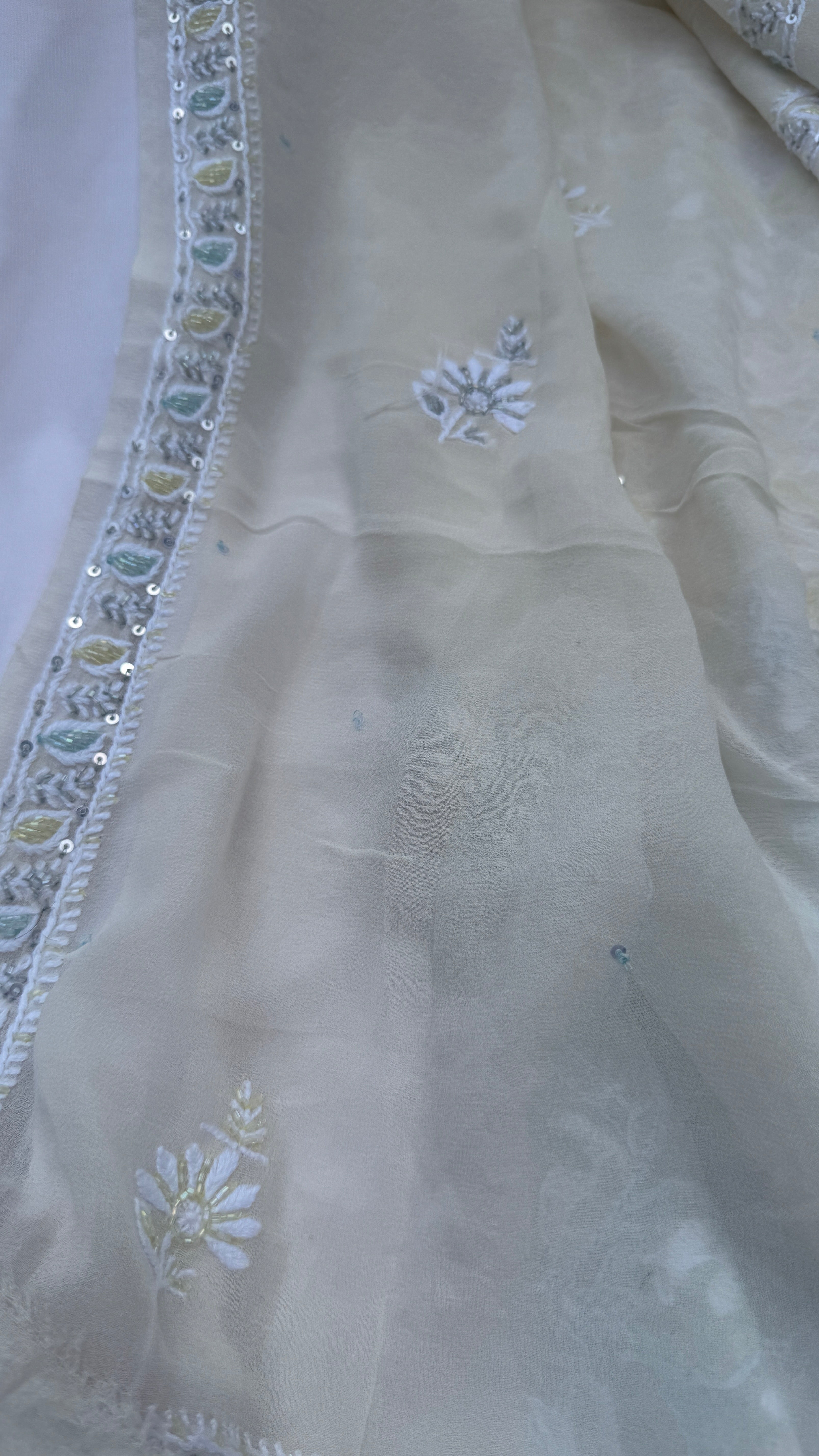 Pure Georgette Chikankari Unstitched Kurta-Dupatta Set - KALA