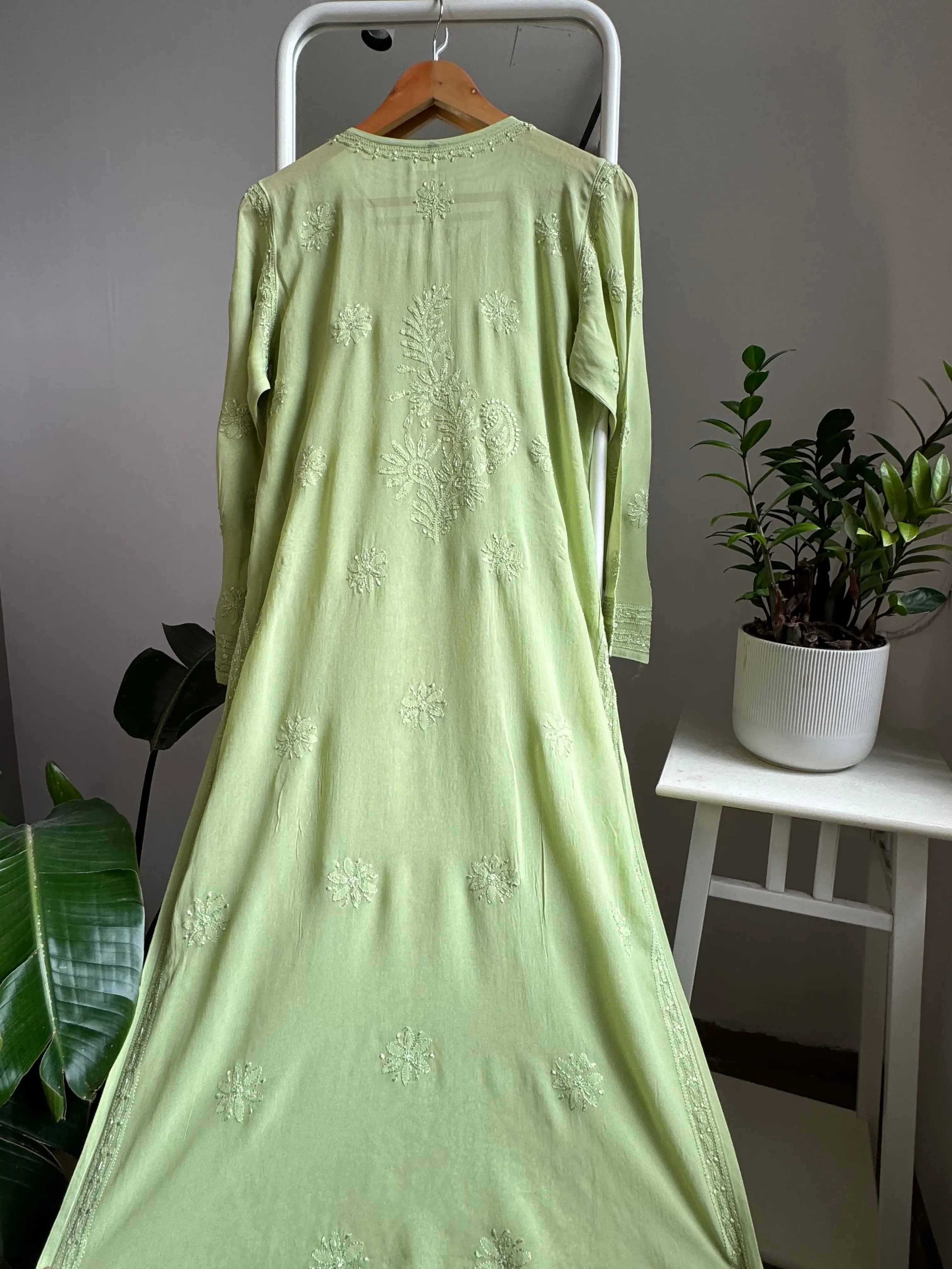 Viscose Kurti with Pearl  Work - Sheen Green ARIAA CHIKANKARI 