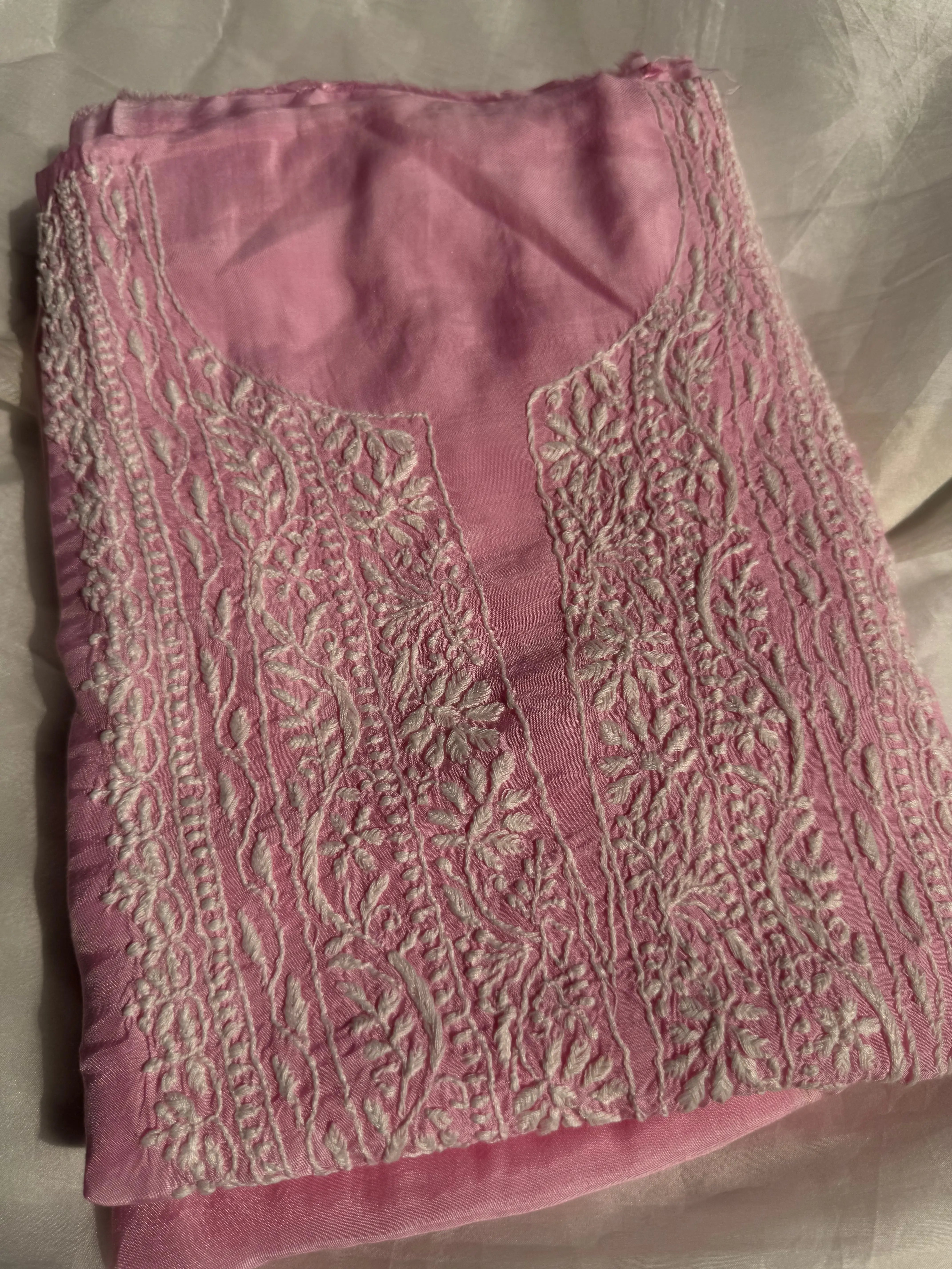 Pure Muslin kurti Length unstitched - Pink ARIAA CHIKANKARI 
