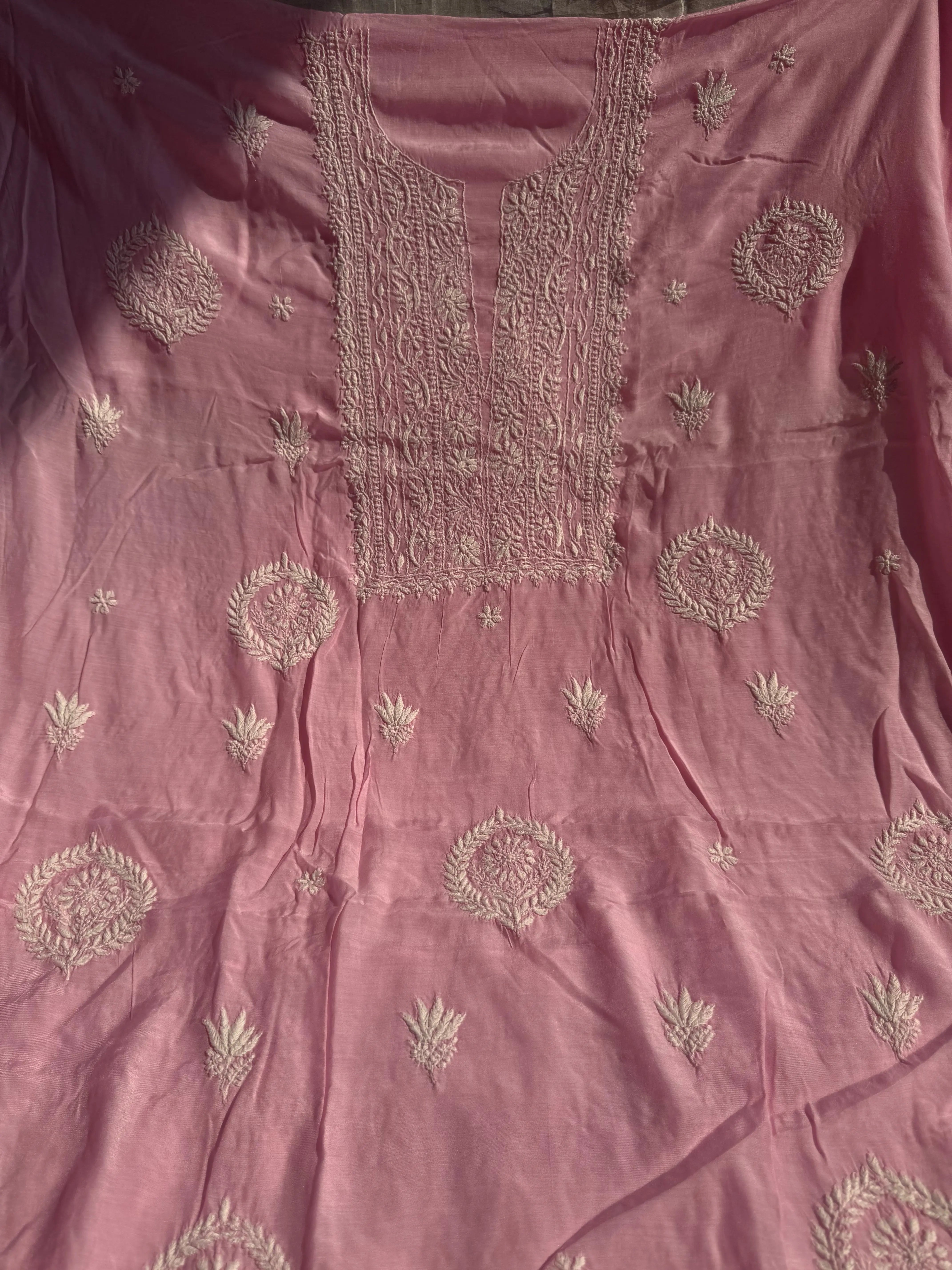 Pure Muslin kurti Length unstitched - Pink ARIAA CHIKANKARI 