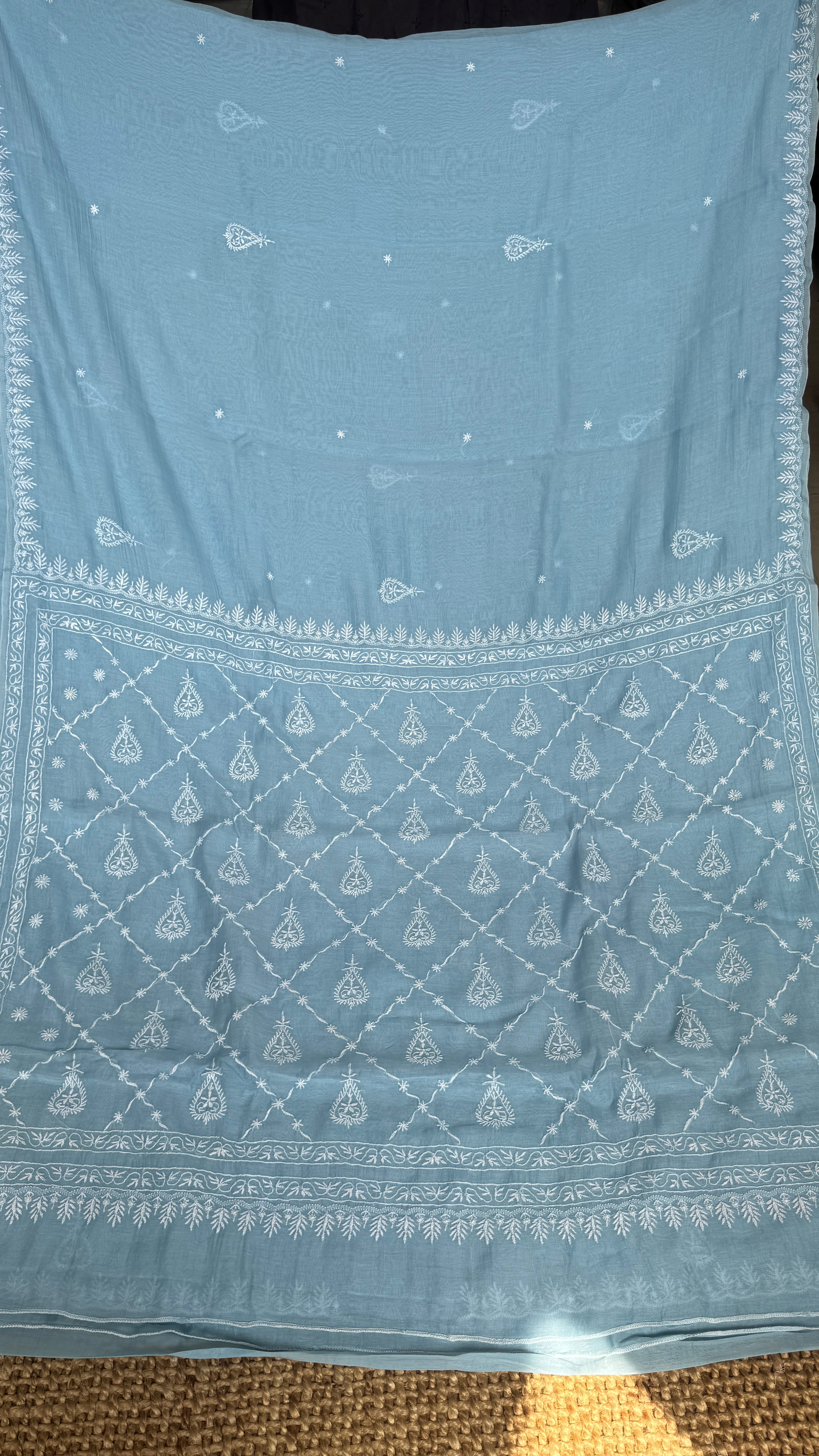 Pure Mul Chanderi Chikankari saree in Blue