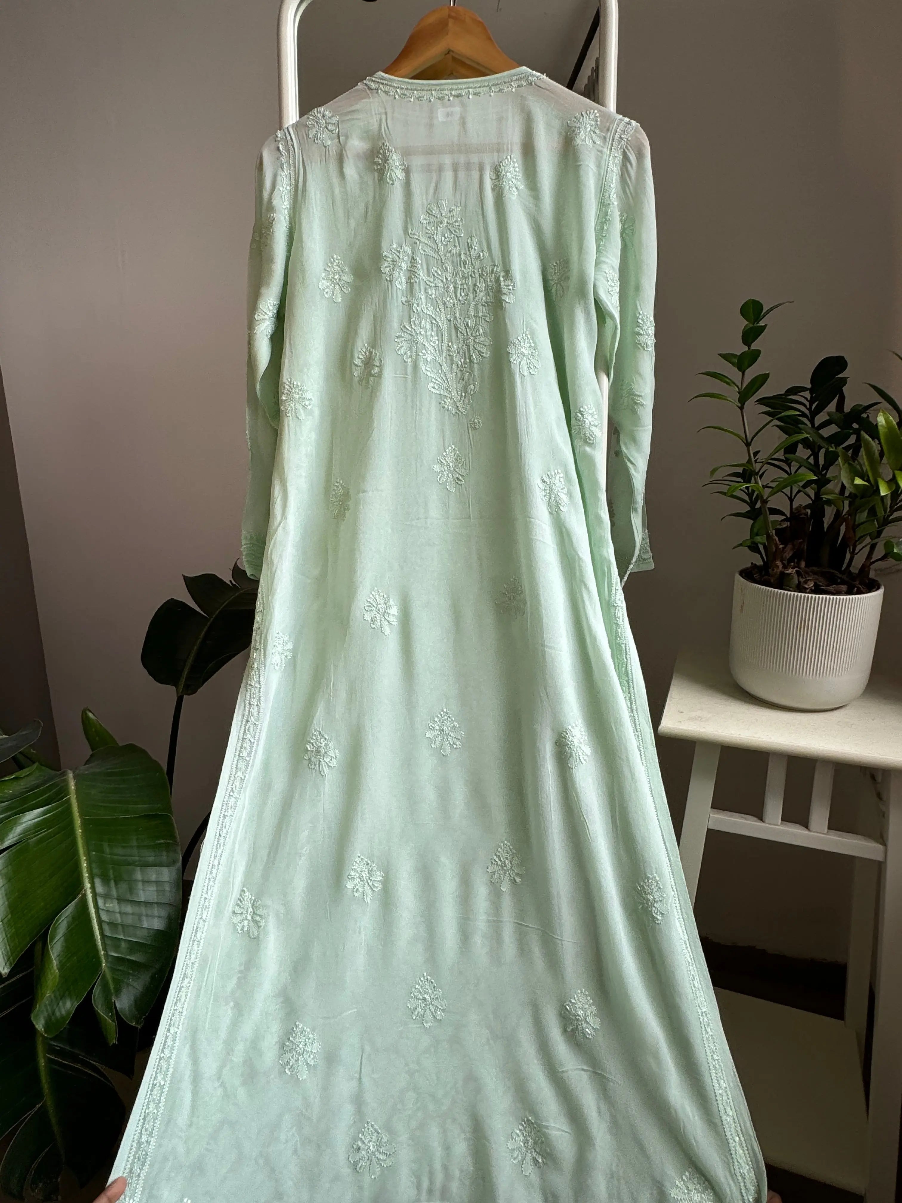 Viscose Kurti with Pearl  Work - Sage Green ARIAA CHIKANKARI 