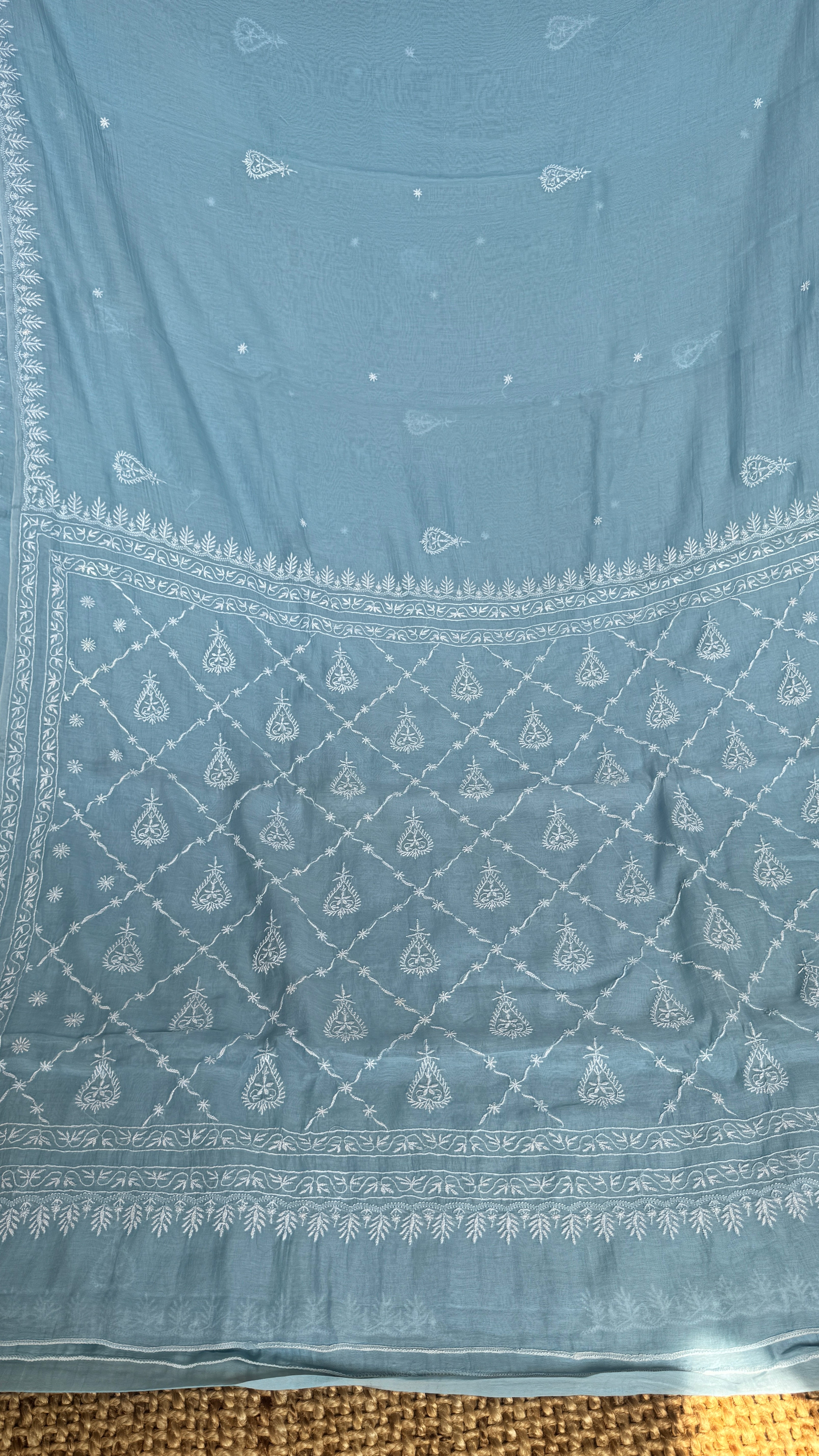 Pure Mul Chanderi Chikankari saree in Blue